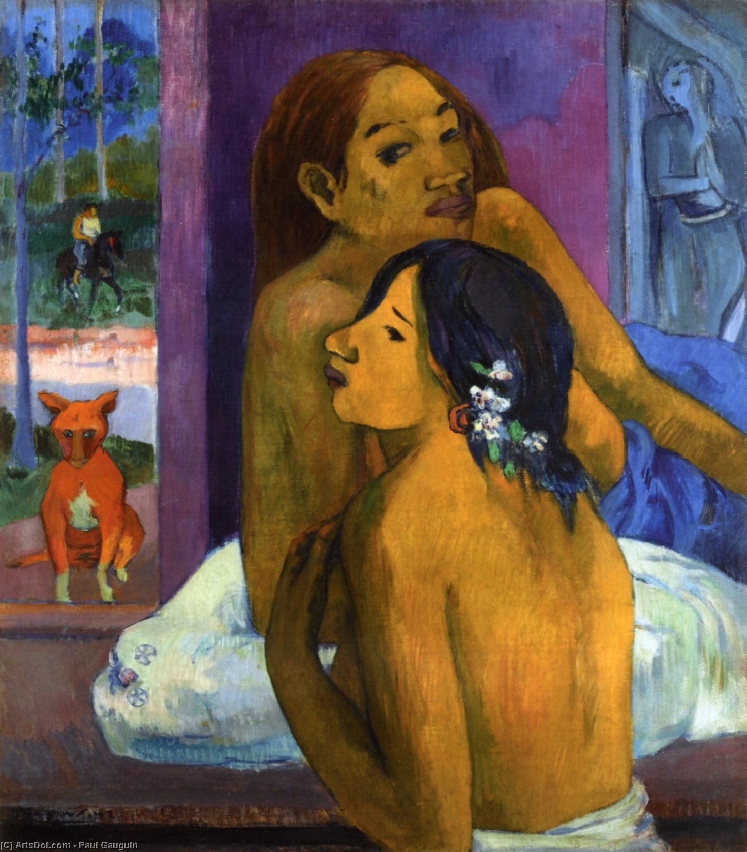 Wikioo.org - The Encyclopedia of Fine Arts - Painting, Artwork by Paul Gauguin - Two Women (also known as Flowered Hair)