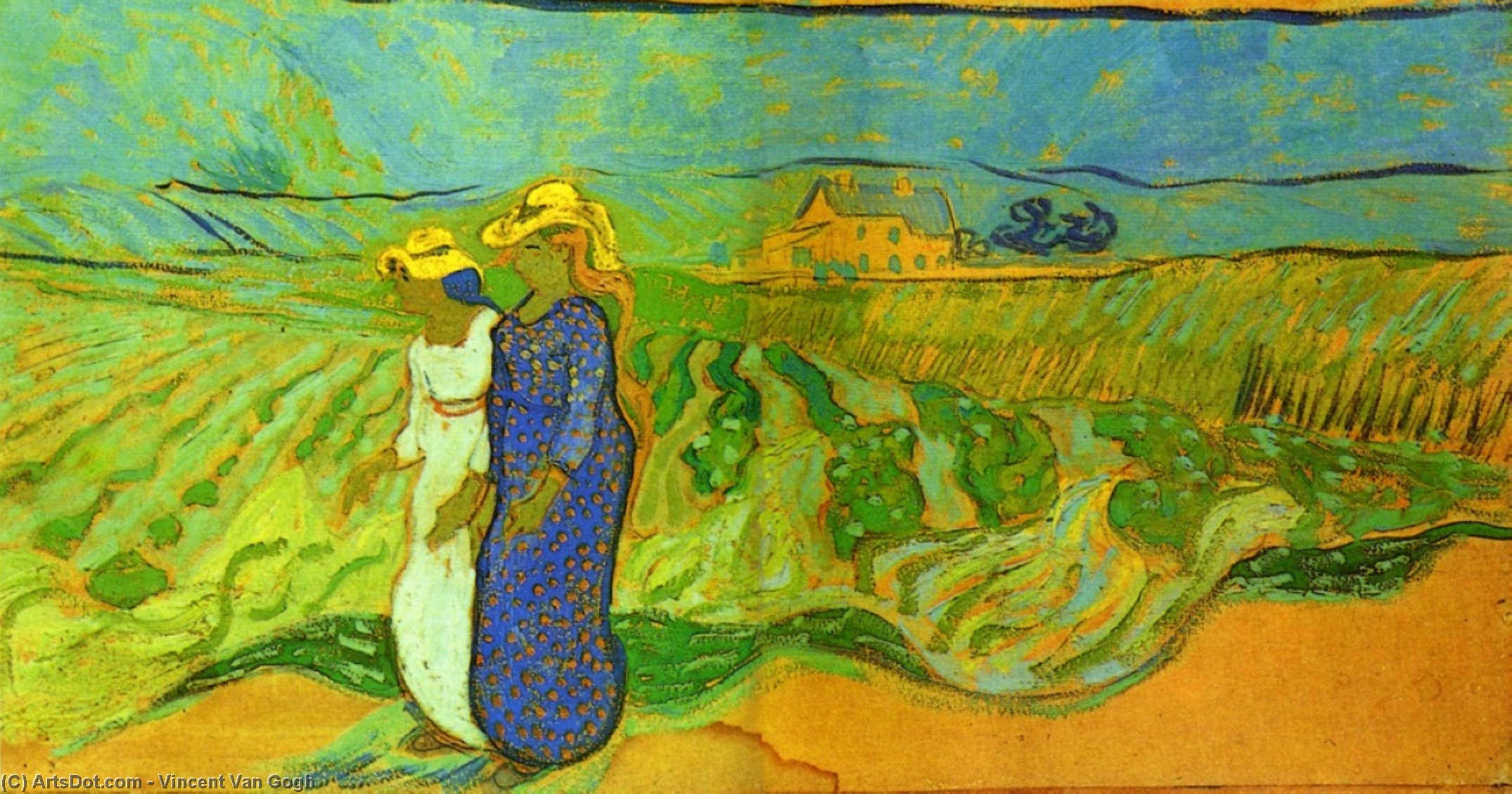 WikiOO.org - Encyclopedia of Fine Arts - Schilderen, Artwork Vincent Van Gogh - Two Women Crossing the Fields
