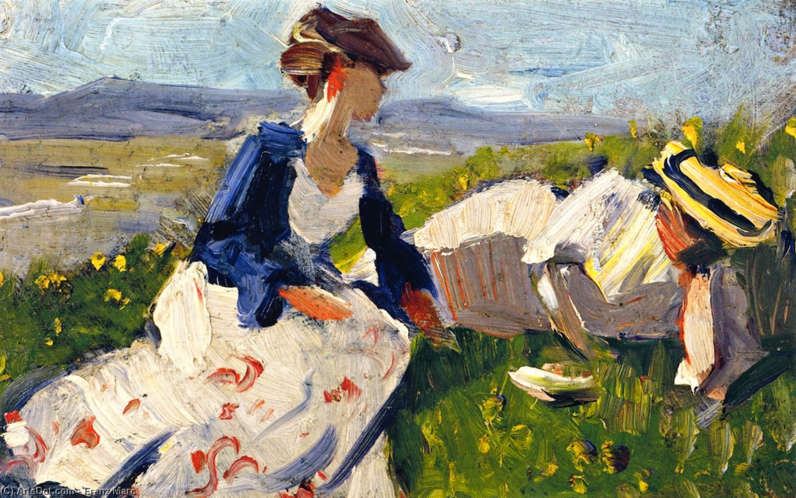 Wikioo.org – L'Encyclopédie des Beaux Arts - Peinture, Oeuvre de Franz Marc - deux femmes sur  la  coteau  esquisser