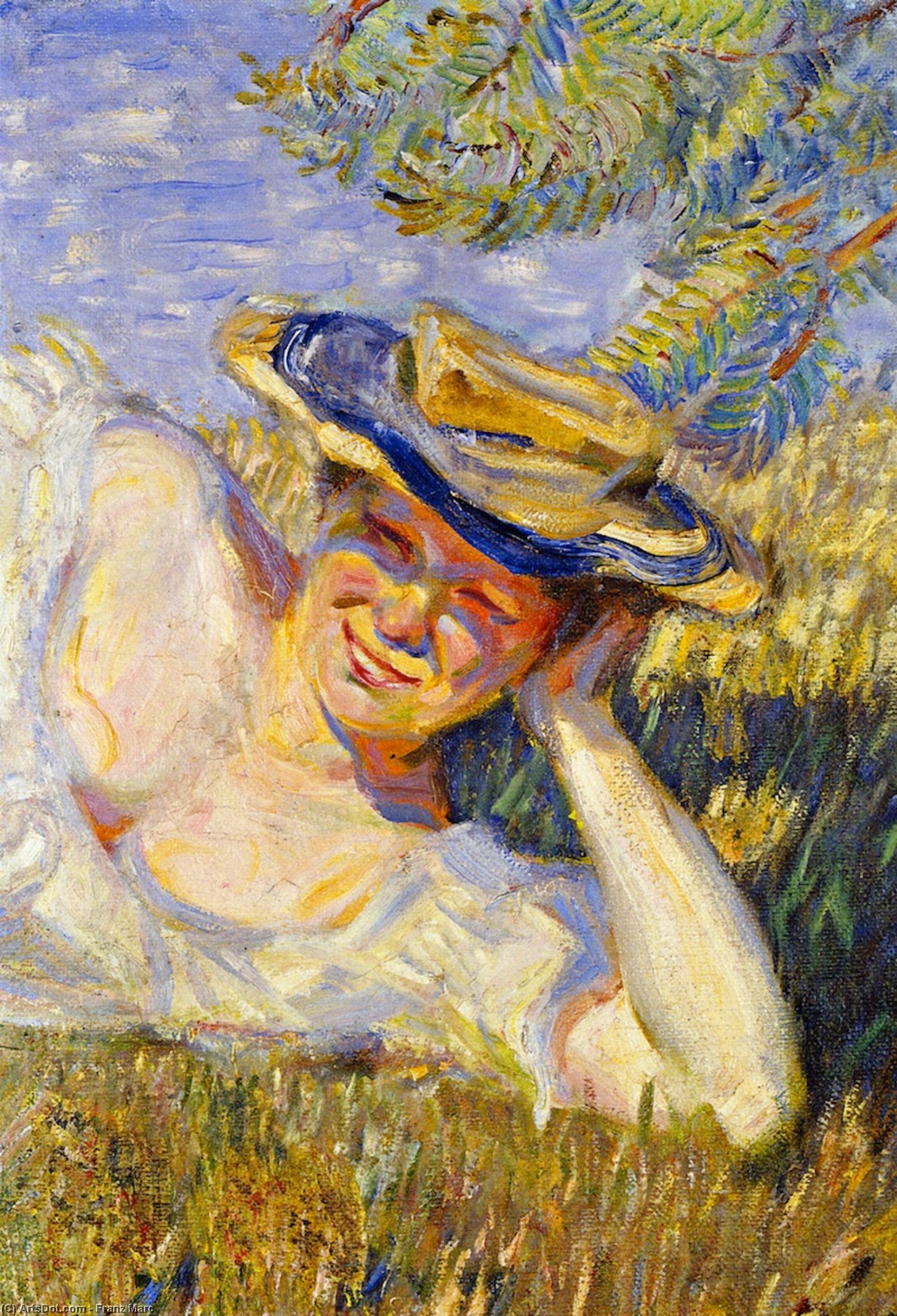 Wikioo.org – La Enciclopedia de las Bellas Artes - Pintura, Obras de arte de Franz Marc - dos mujer  en  Un  ladera  pieza