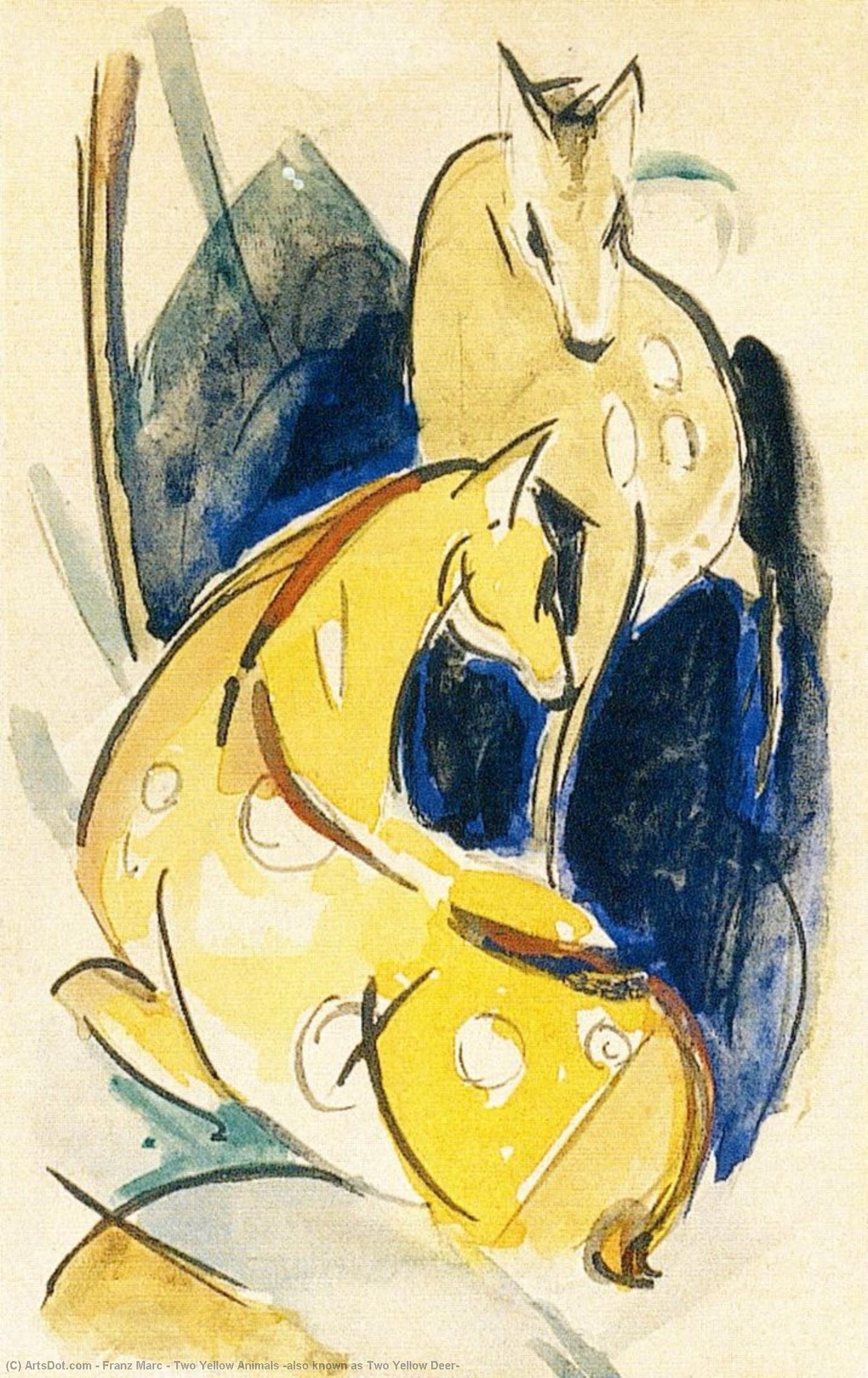 Wikioo.org - The Encyclopedia of Fine Arts - Painting, Artwork by Franz Marc - Two Yellow Animals (also known as Two Yellow Deer)