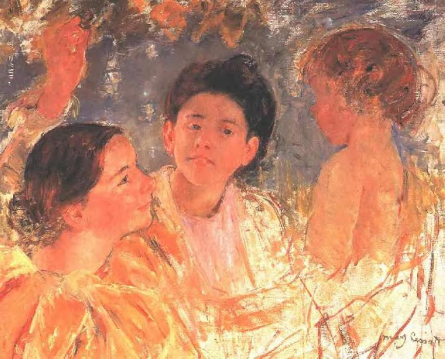 Wikioo.org - The Encyclopedia of Fine Arts - Painting, Artwork by Mary Stevenson Cassatt - Two Young Girls with a Child