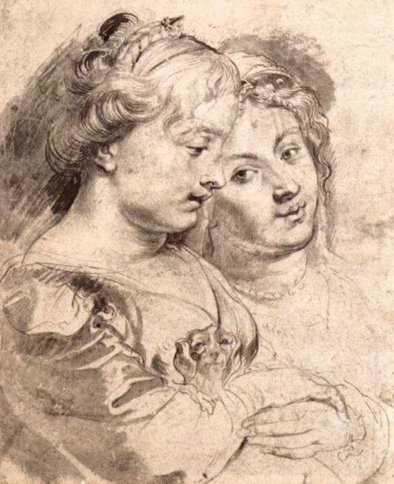 Wikoo.org - موسوعة الفنون الجميلة - اللوحة، العمل الفني Peter Paul Rubens - Two young women with a dog