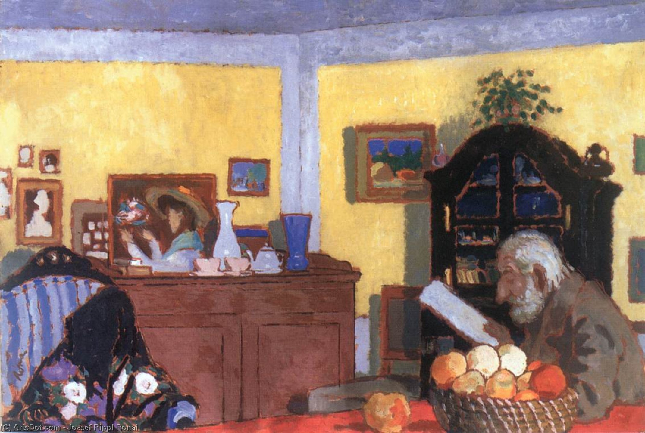 WikiOO.org - Encyclopedia of Fine Arts - Maalaus, taideteos Jozsef Rippl Ronai - Uncle Piacsek in front of the Black Sideboard