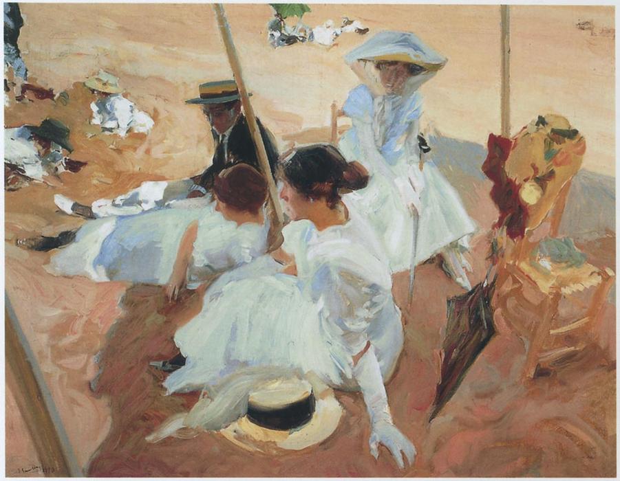 Wikioo.org – L'Enciclopedia delle Belle Arti - Pittura, Opere di Joaquin Sorolla Y Bastida - Sotto la tenda sulla spiaggia di Zarauz