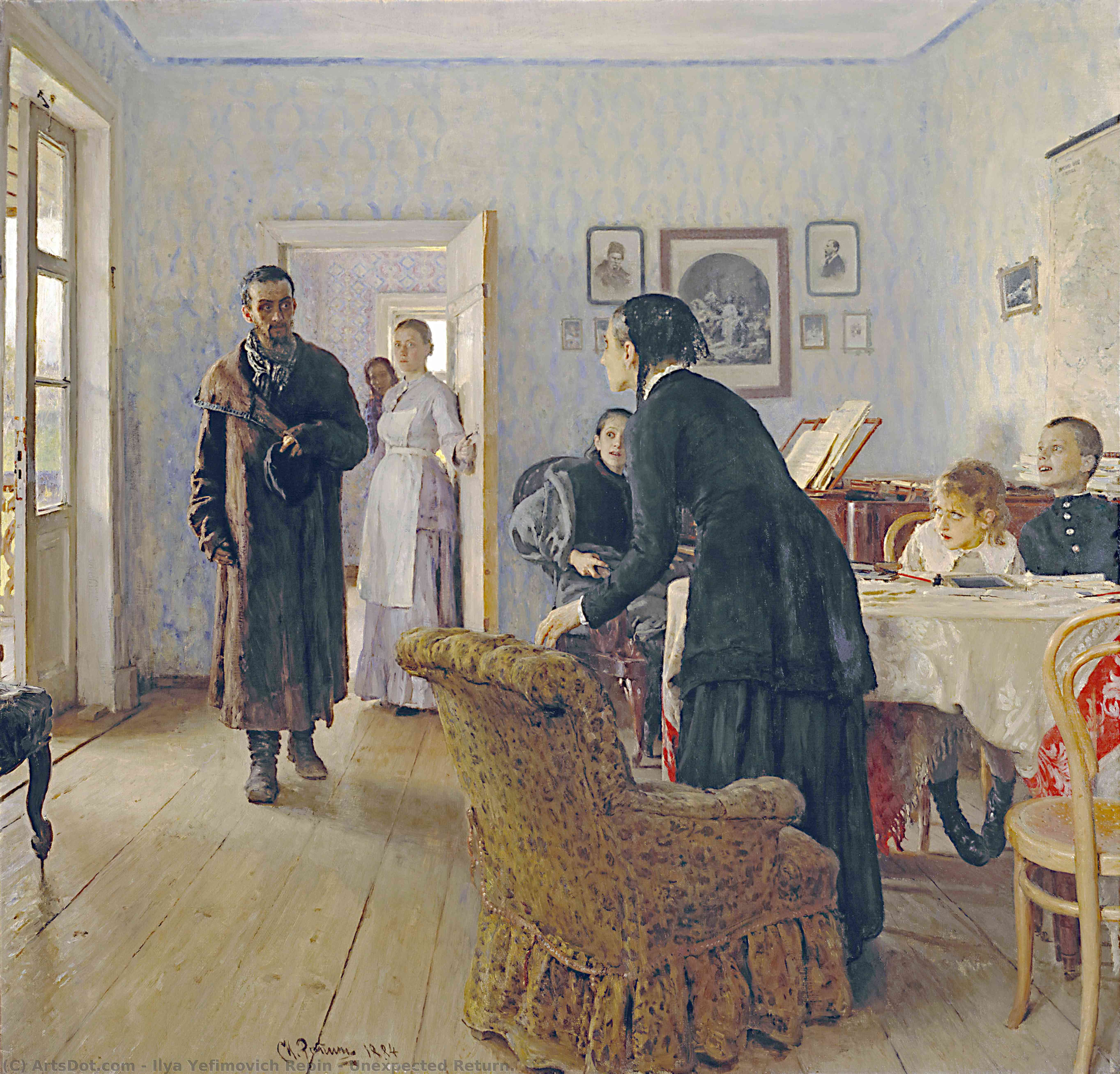 Wikioo.org - The Encyclopedia of Fine Arts - Painting, Artwork by Ilya Yefimovich Repin - Unexpected Return.