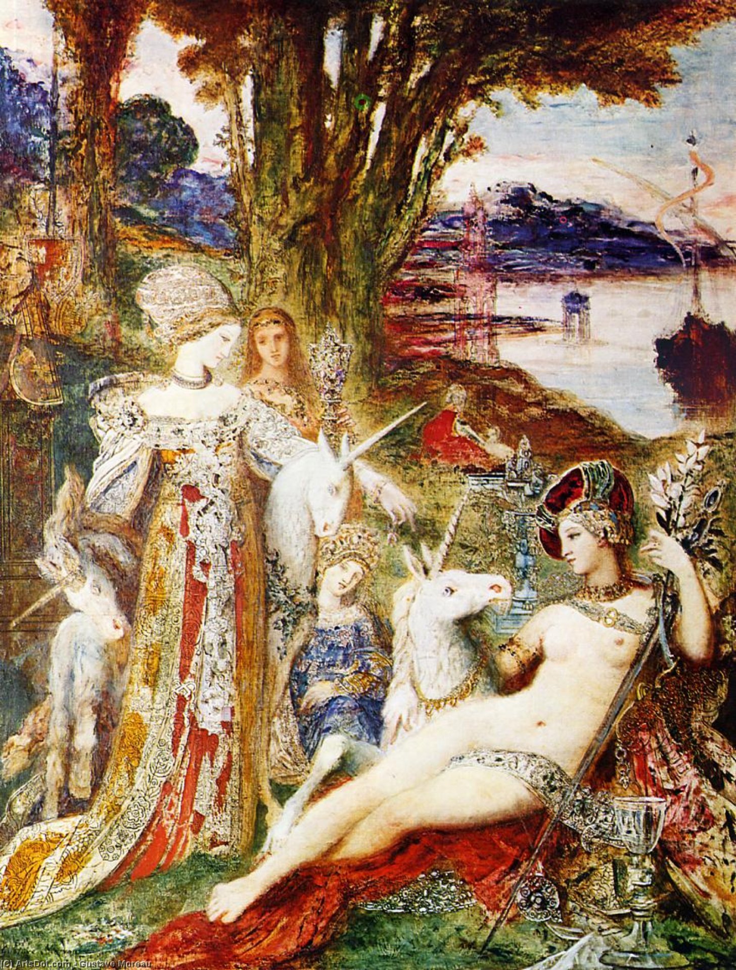 Wikioo.org - Bách khoa toàn thư về mỹ thuật - Vẽ tranh, Tác phẩm nghệ thuật Gustave Moreau - Unicorns