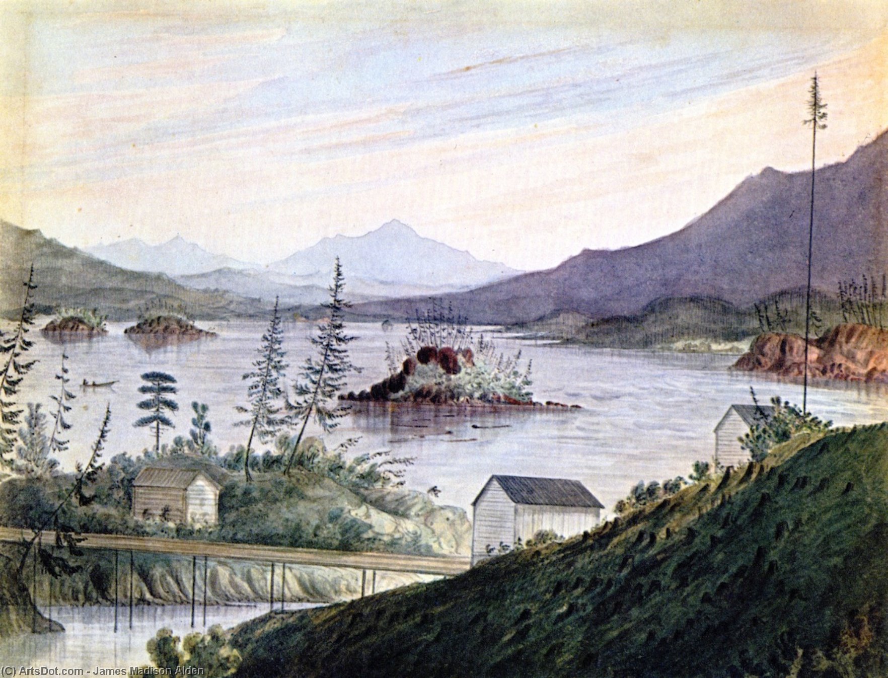 Wikoo.org - موسوعة الفنون الجميلة - اللوحة، العمل الفني James Madison Alden - Upper Cacades, Looking Up Columbia River