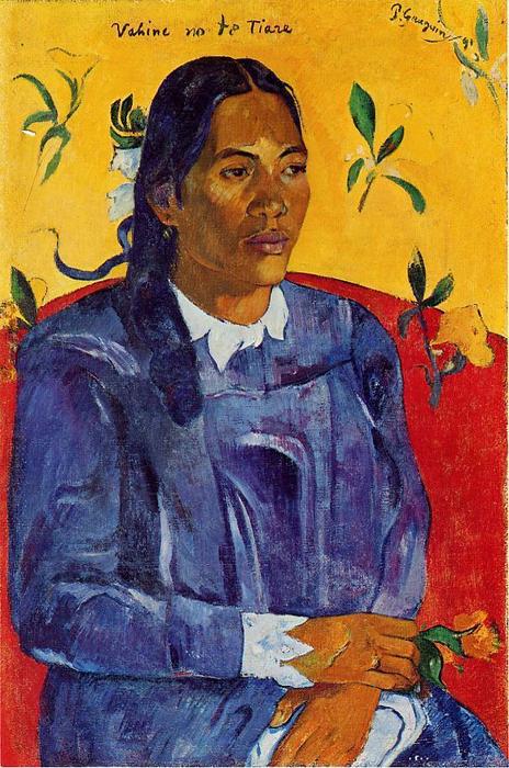WikiOO.org – 美術百科全書 - 繪畫，作品 Paul Gauguin - Vahine没有te 蒂亚雷 ( 也被称为 女性  与  一朵花 )