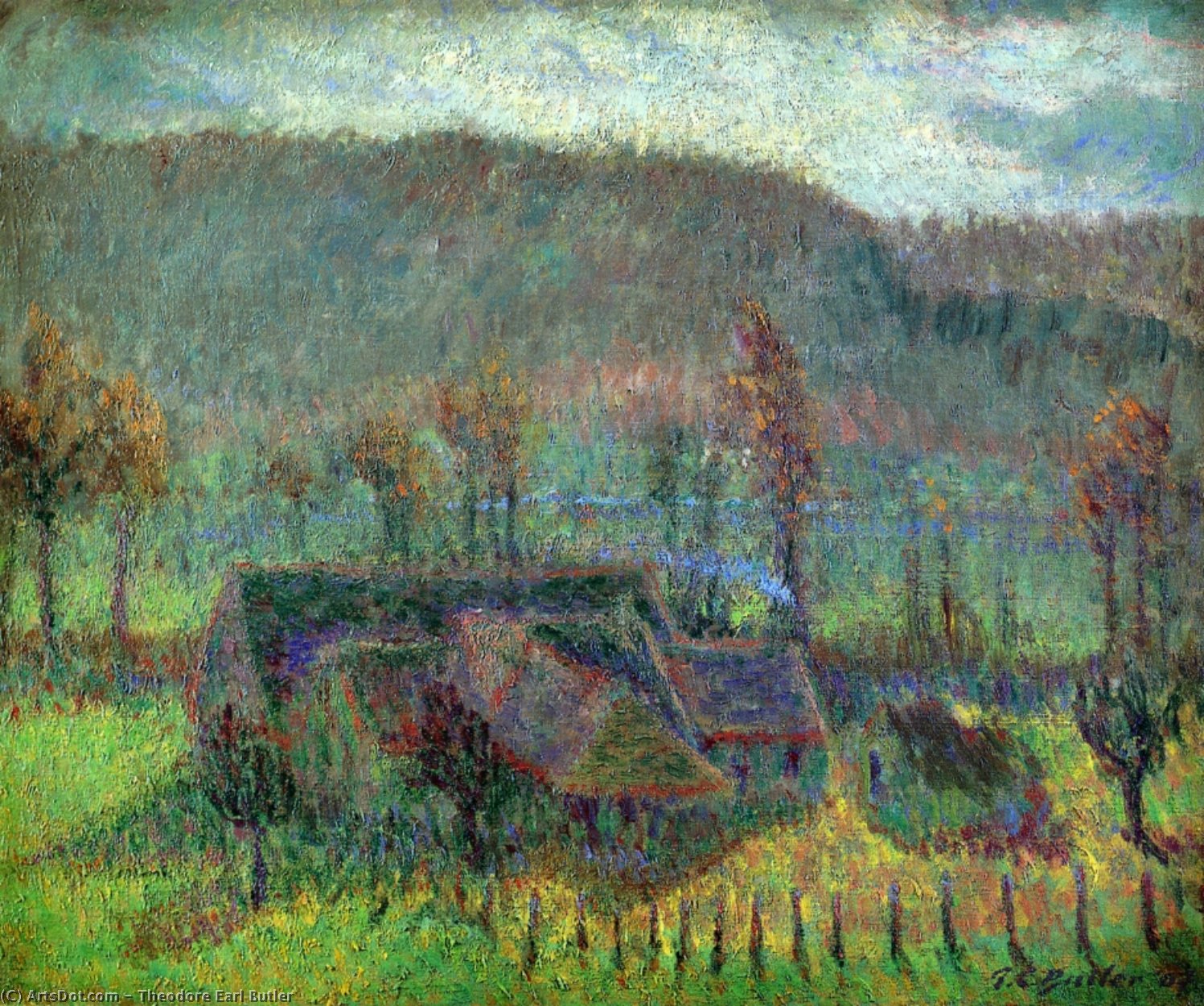 Wikioo.org - The Encyclopedia of Fine Arts - Painting, Artwork by Theodore Earl Butler - Valley Farm (also known as Cottage in Giverny)