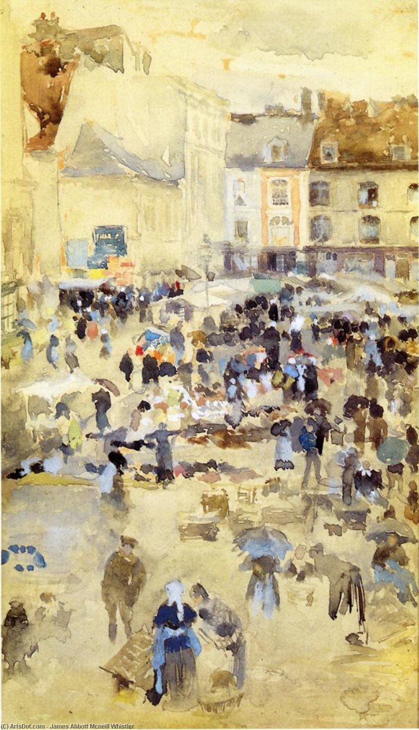 WikiOO.org – 美術百科全書 - 繪畫，作品 James Abbott Mcneill Whistler - 变化 在 紫和 灰色 - 市场  地方 , 迪耶普