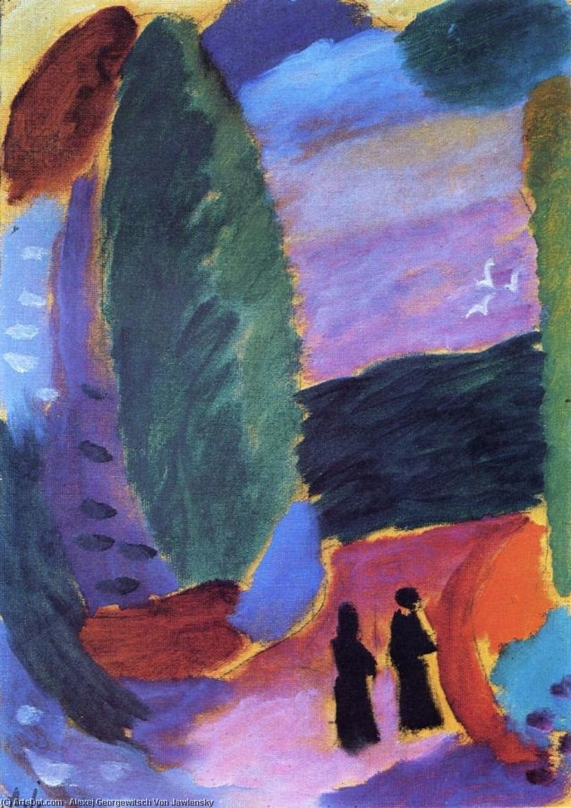 Wikioo.org - The Encyclopedia of Fine Arts - Painting, Artwork by Alexej Georgewitsch Von Jawlensky - Variation: Two Figures in Autumn