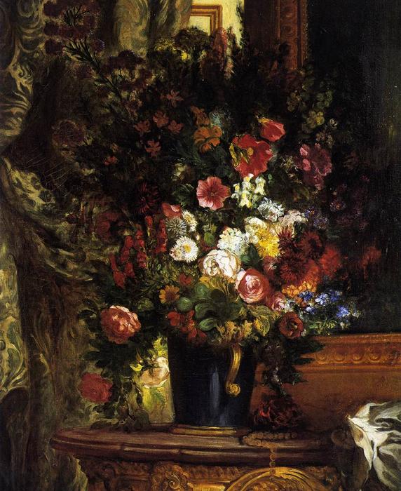 Wikioo.org - The Encyclopedia of Fine Arts - Painting, Artwork by Eugène Delacroix - A Vase of Flowers on a Console