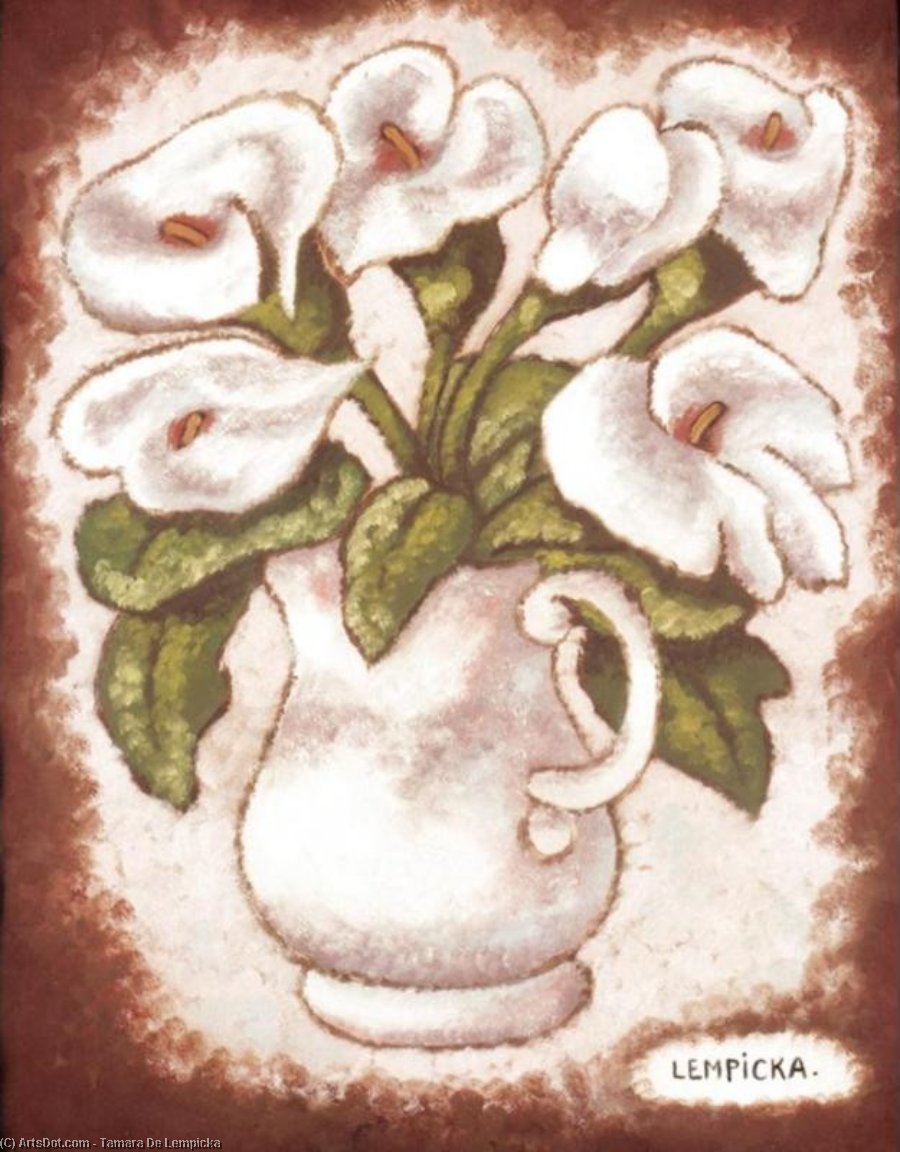 Wikoo.org - موسوعة الفنون الجميلة - اللوحة، العمل الفني Tamara De Lempicka - Vase with Arums