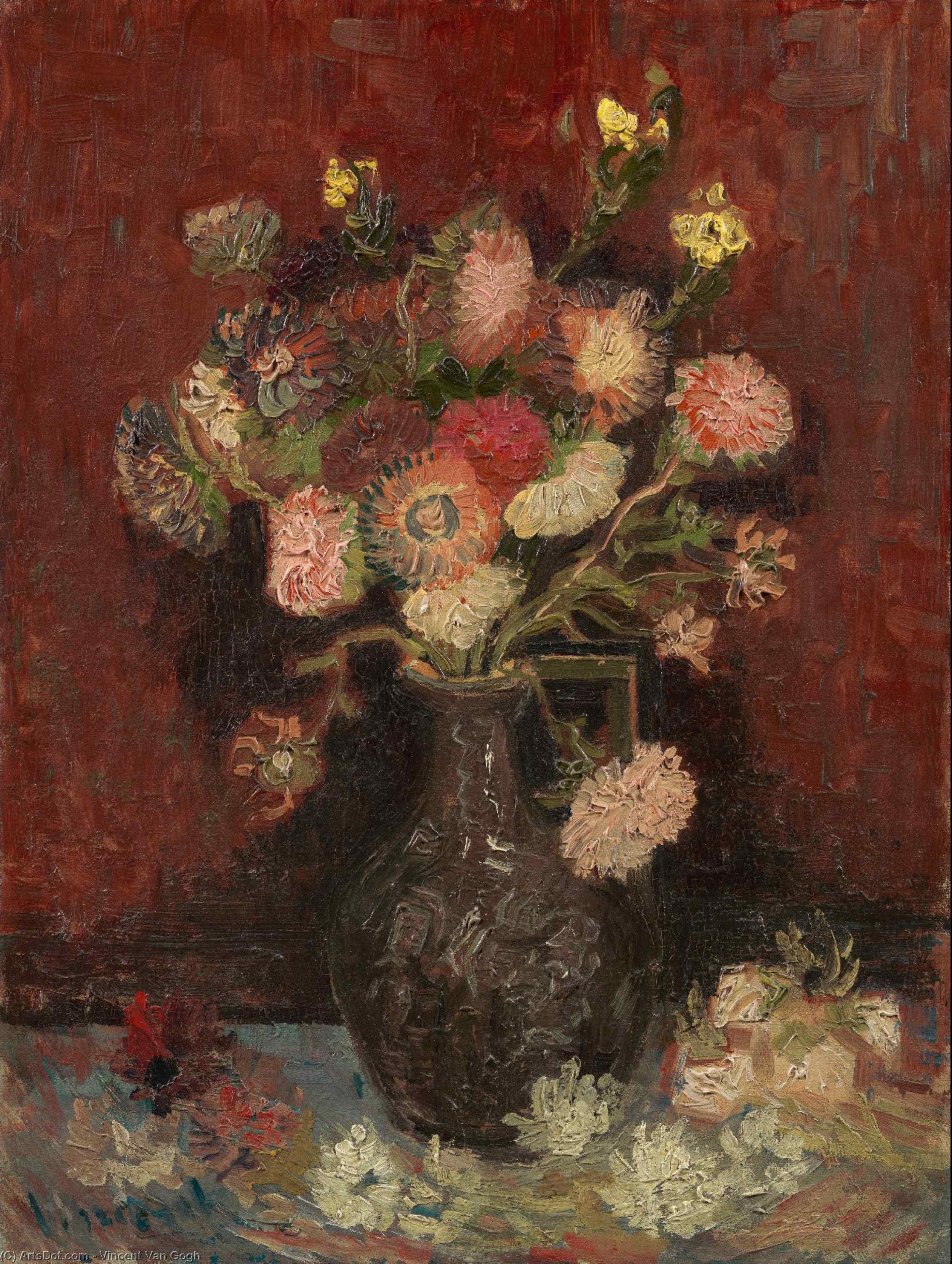 WikiOO.org - Encyclopedia of Fine Arts - Lukisan, Artwork Vincent Van Gogh - Vase with Chinese asters and gladioli