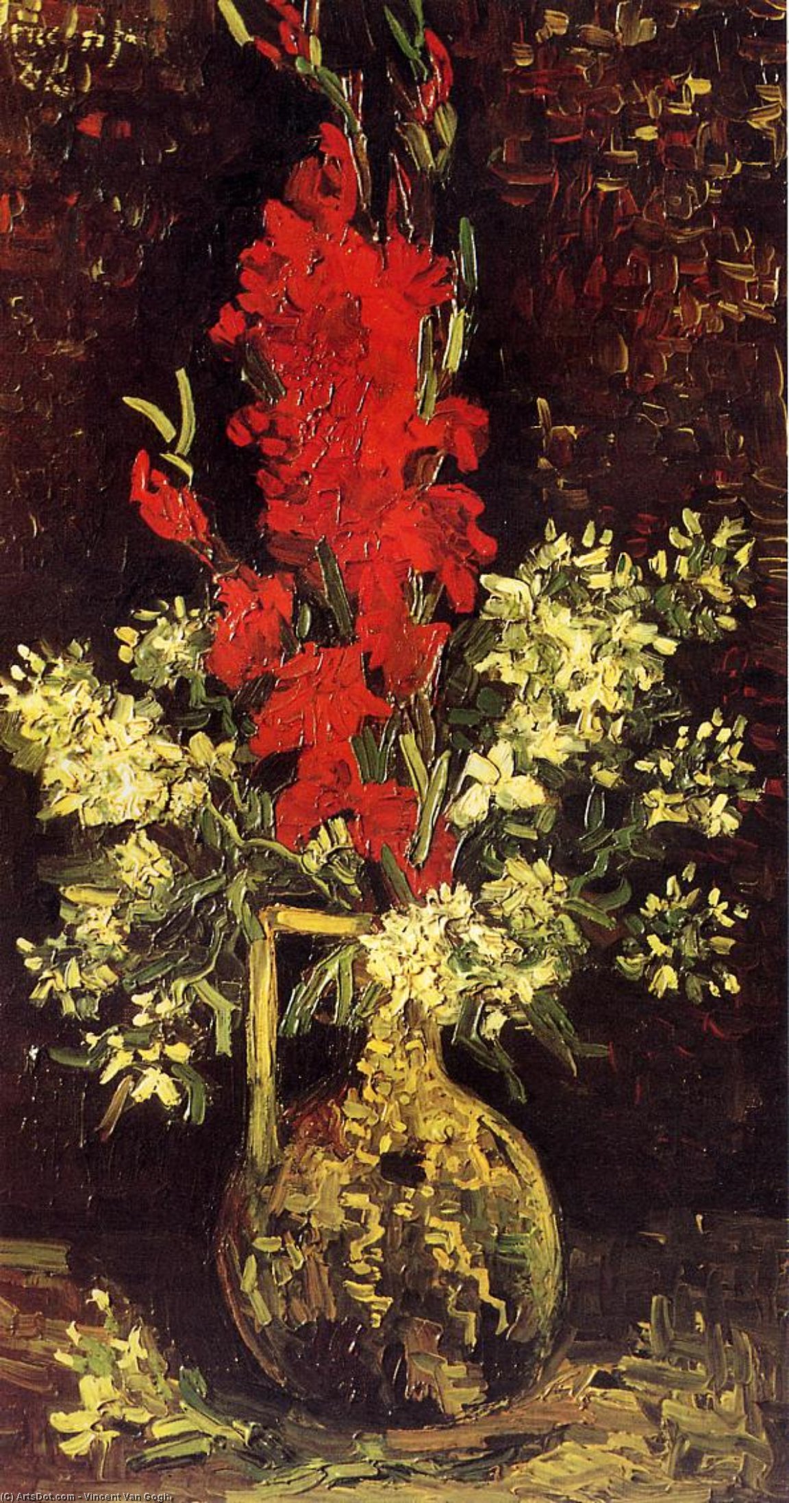 Wikioo.org – La Enciclopedia de las Bellas Artes - Pintura, Obras de arte de Vincent Van Gogh - Florero con los gladiolos asícomo  Claveles