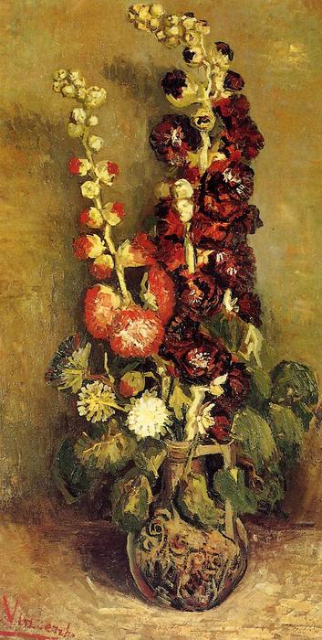 WikiOO.org - אנציקלופדיה לאמנויות יפות - ציור, יצירות אמנות Vincent Van Gogh - Vase with Holyhocks