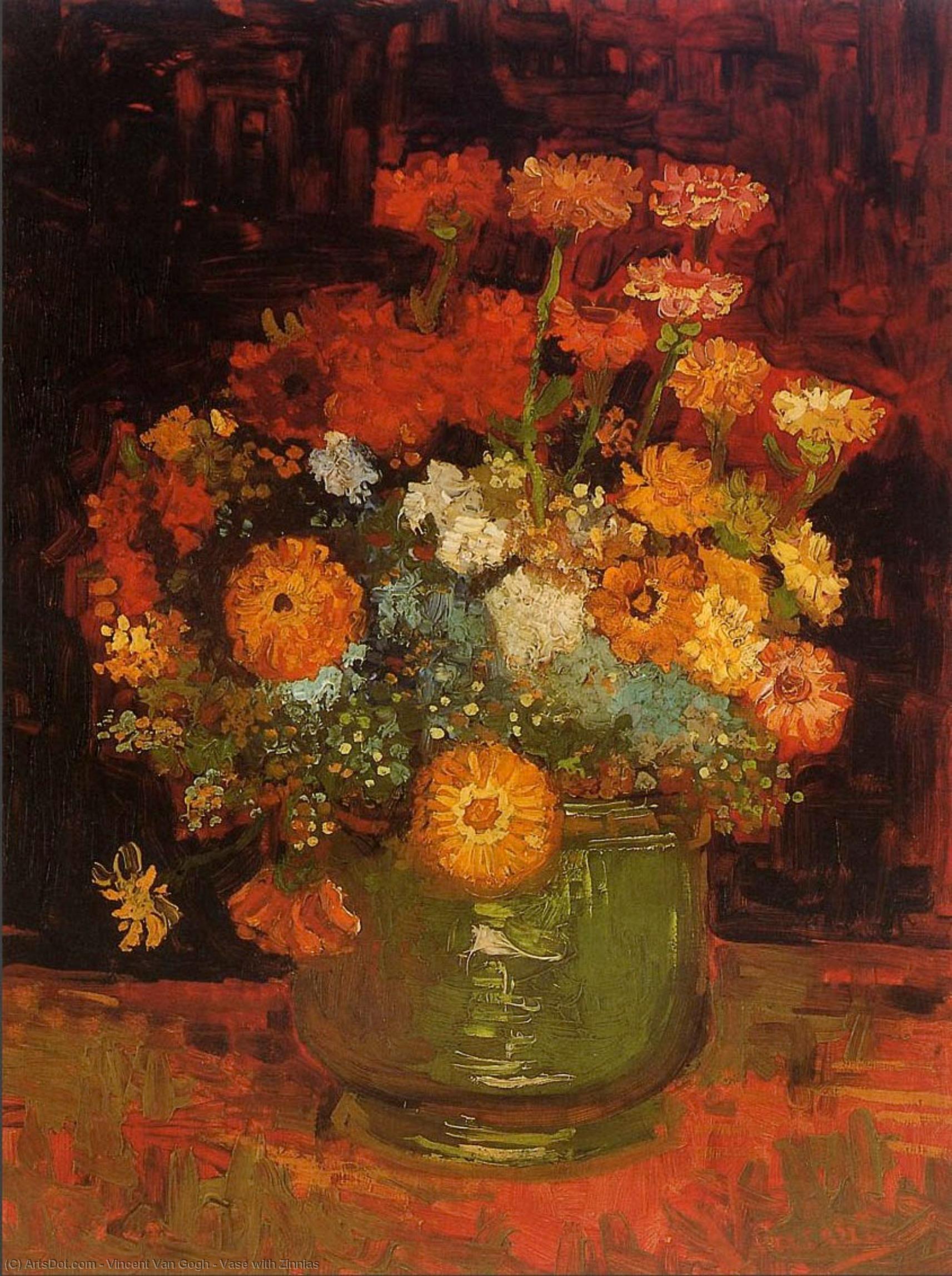 Wikioo.org - The Encyclopedia of Fine Arts - Painting, Artwork by Vincent Van Gogh - Vase with Zinnias