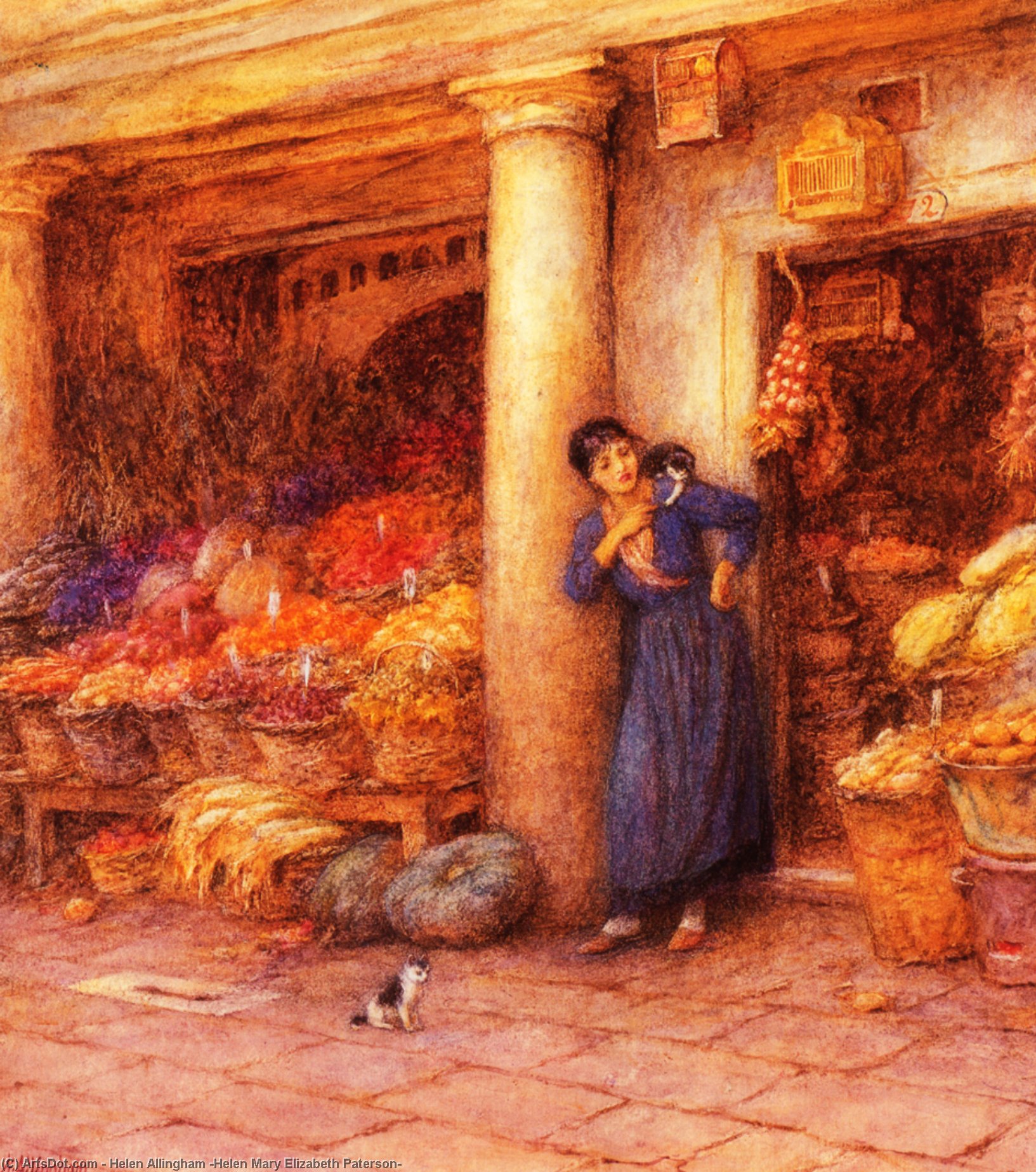 Wikioo.org - สารานุกรมวิจิตรศิลป์ - จิตรกรรม Helen Allingham (Helen Mary Elizabeth Paterson) - Venetian Fruit Stall