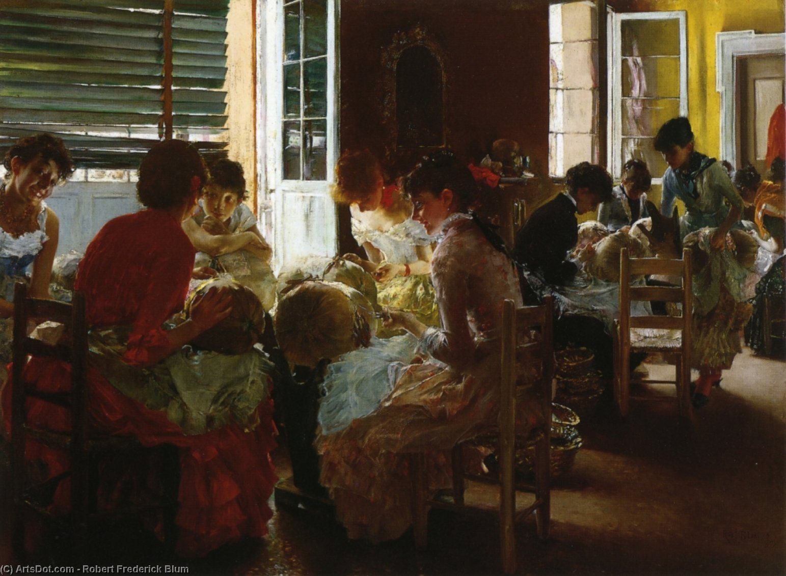 Wikioo.org - The Encyclopedia of Fine Arts - Painting, Artwork by Robert Frederick Blum - Venetian Lace Makers (also known as Venetian Lace Workers)