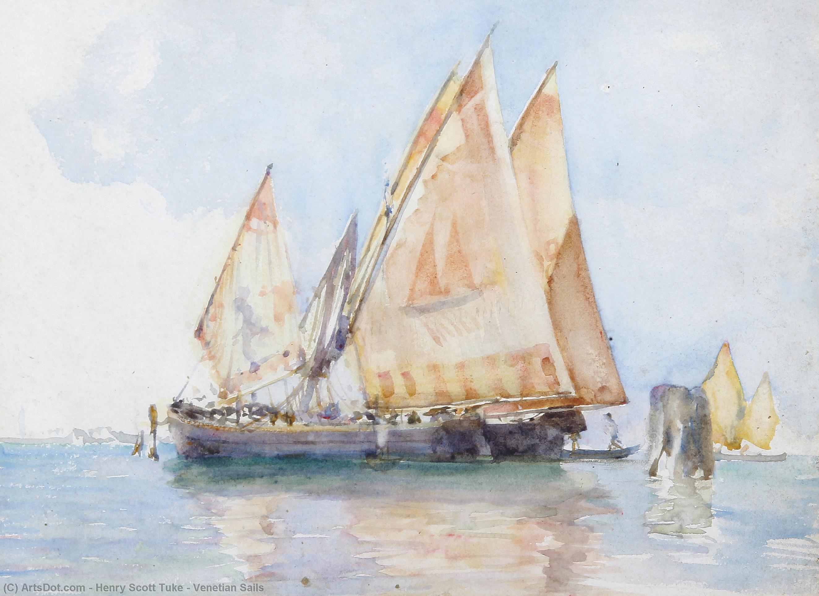 WikiOO.org - Encyclopedia of Fine Arts - Lukisan, Artwork Henry Scott Tuke - Venetian Sails