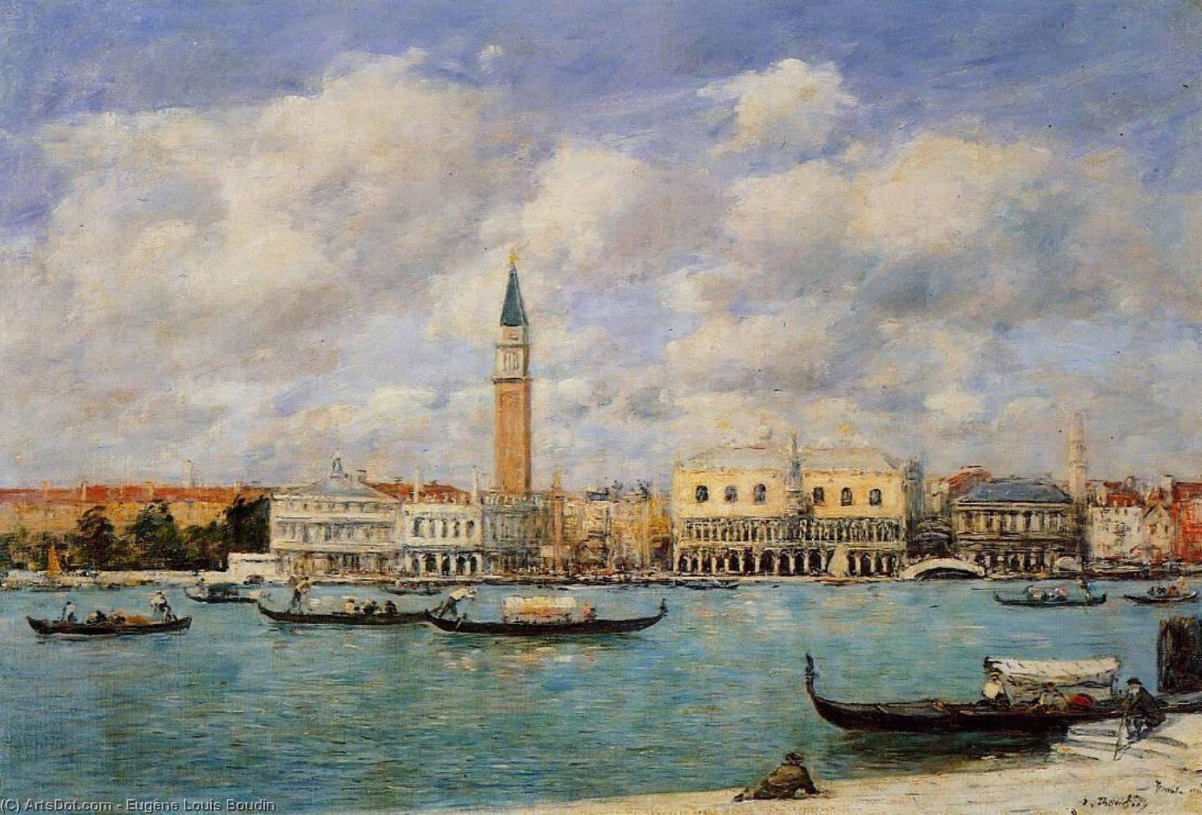 Wikioo.org - The Encyclopedia of Fine Arts - Painting, Artwork by Eugène Louis Boudin - Venice, the Campanile, View of Canal San Marco from San Giorgio