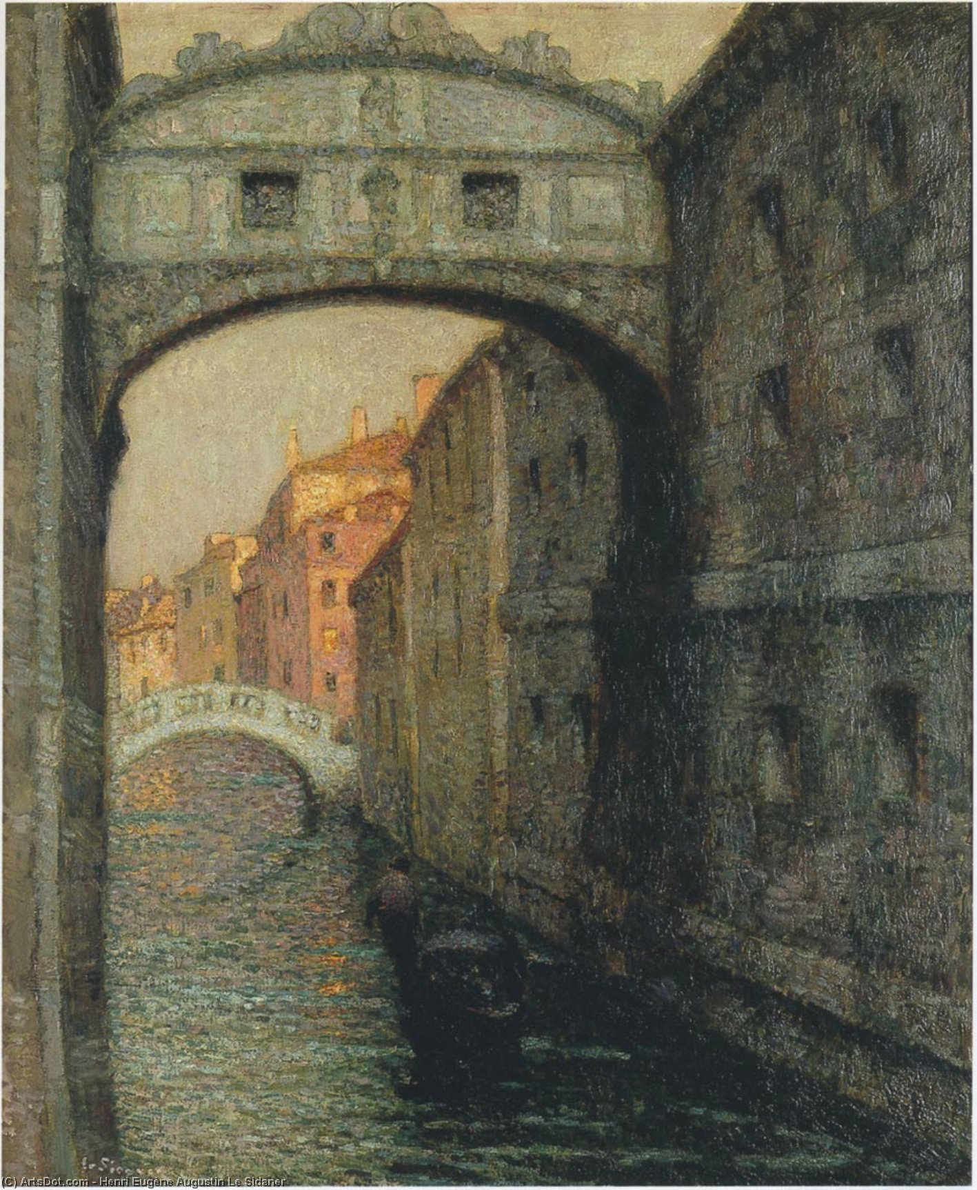 Wikoo.org - موسوعة الفنون الجميلة - اللوحة، العمل الفني Henri Eugène Augustin Le Sidaner - Venice - the Canal of Sighs