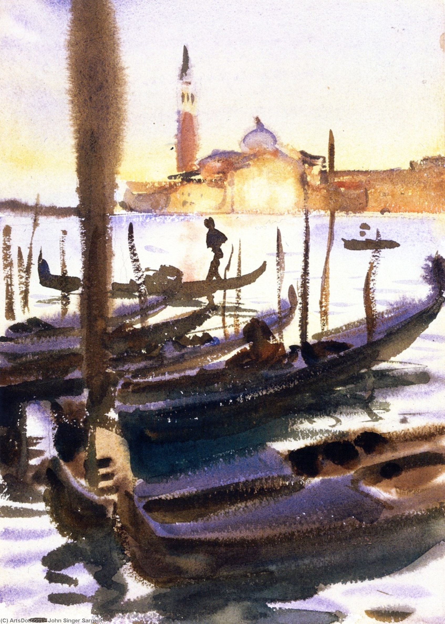WikiOO.org - Güzel Sanatlar Ansiklopedisi - Resim, Resimler John Singer Sargent - Venice, Gondolas off San Giorgio Magiore
