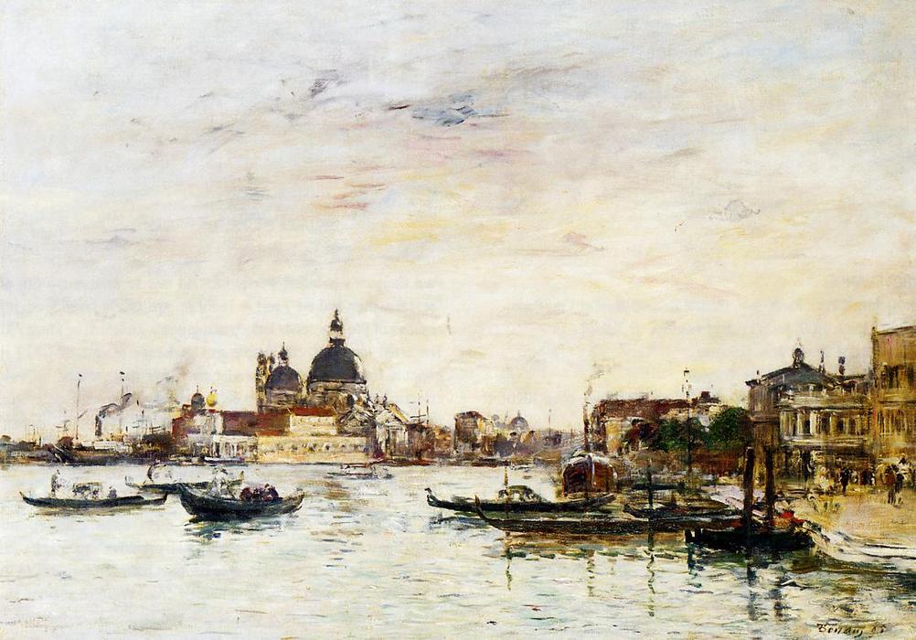 Wikioo.org - The Encyclopedia of Fine Arts - Painting, Artwork by Eugène Louis Boudin - Venice, the Mole at the Entrance of the Grand Canal and the Salute