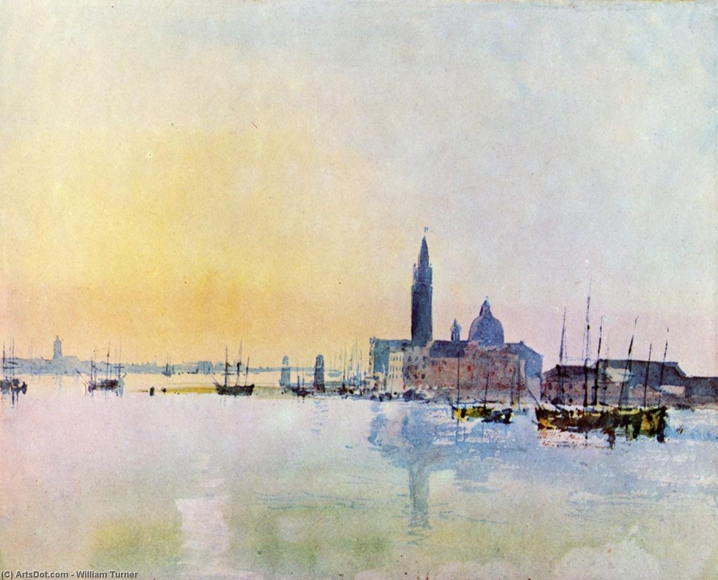 Wikioo.org - The Encyclopedia of Fine Arts - Painting, Artwork by William Turner - Venice, San Giorgio from the Dogana: Sunrise