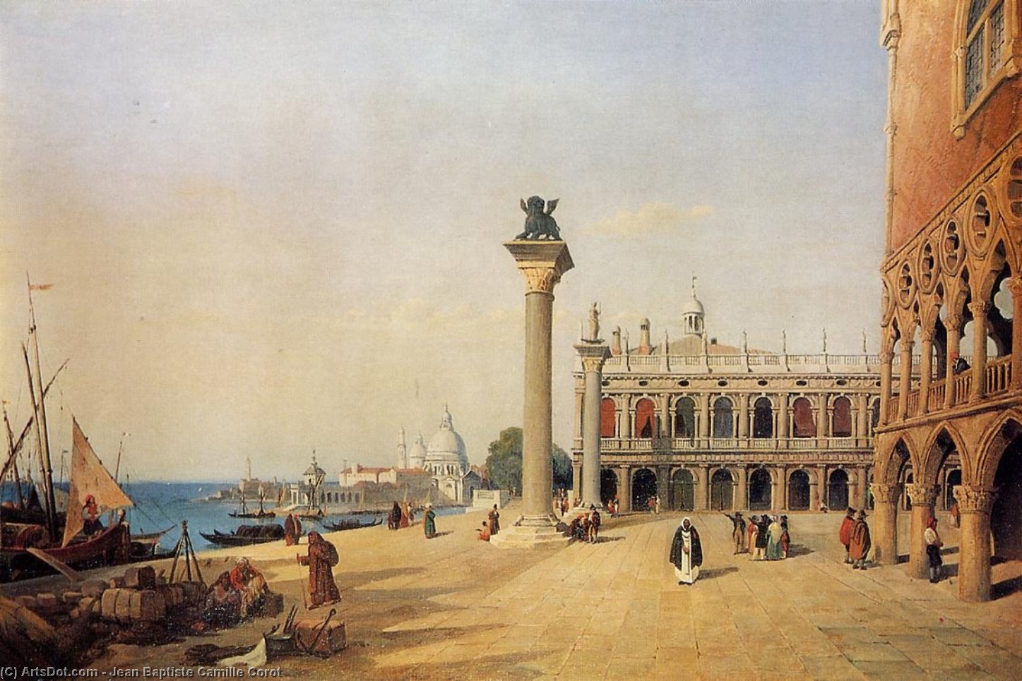 WikiOO.org – 美術百科全書 - 繪畫，作品 Jean Baptiste Camille Corot - 威尼斯 - 视图 Esclavons 码头