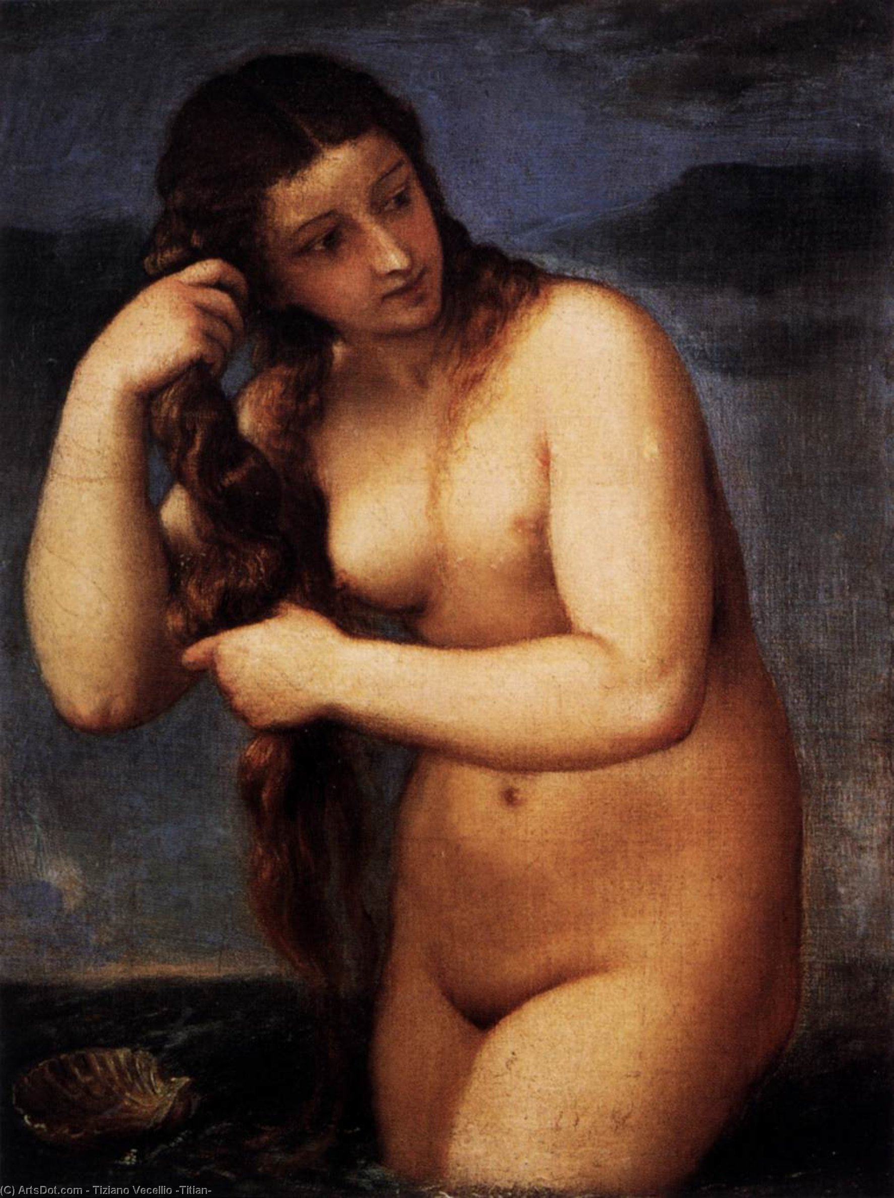Wikoo.org - موسوعة الفنون الجميلة - اللوحة، العمل الفني Tiziano Vecellio (Titian) - Venus Anadyomene