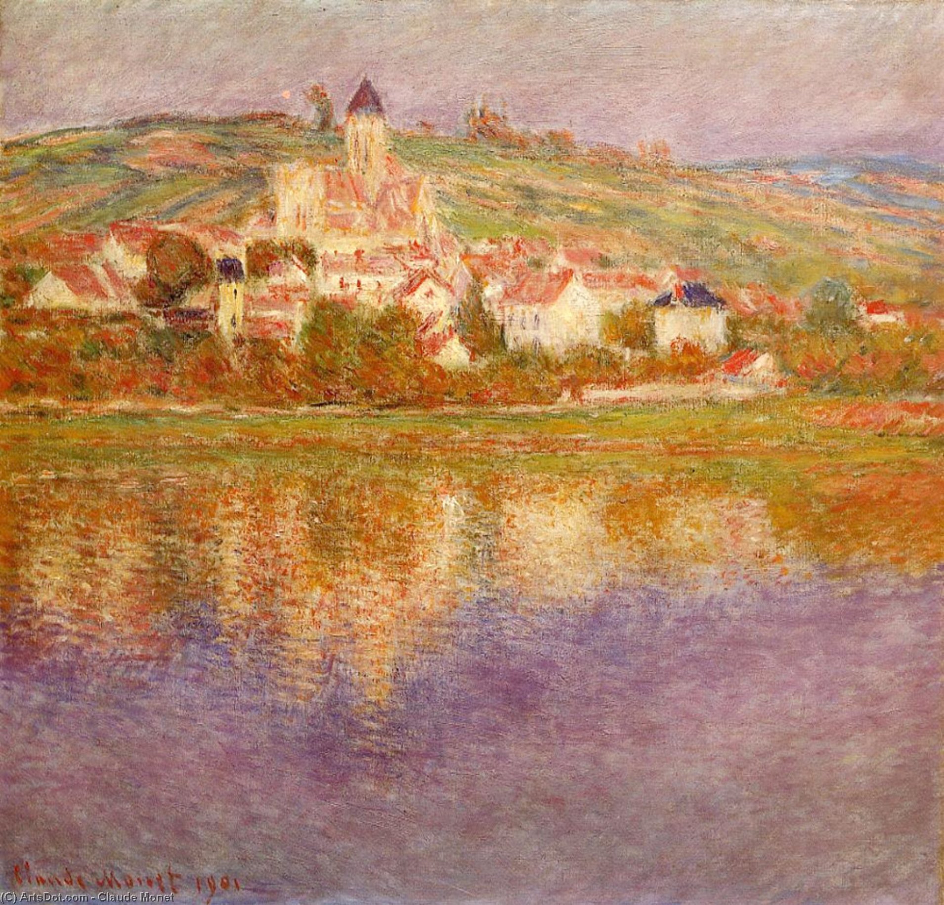 Wikioo.org - The Encyclopedia of Fine Arts - Painting, Artwork by Claude Monet - Vetheuil at Sunset