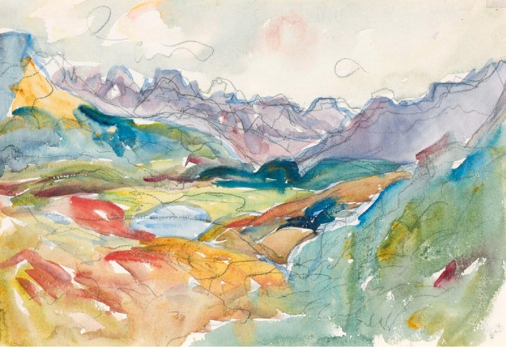 Wikioo.org - The Encyclopedia of Fine Arts - Painting, Artwork by Giovanni Giacometti - View at lake Sils towards Piz Margna and Piz