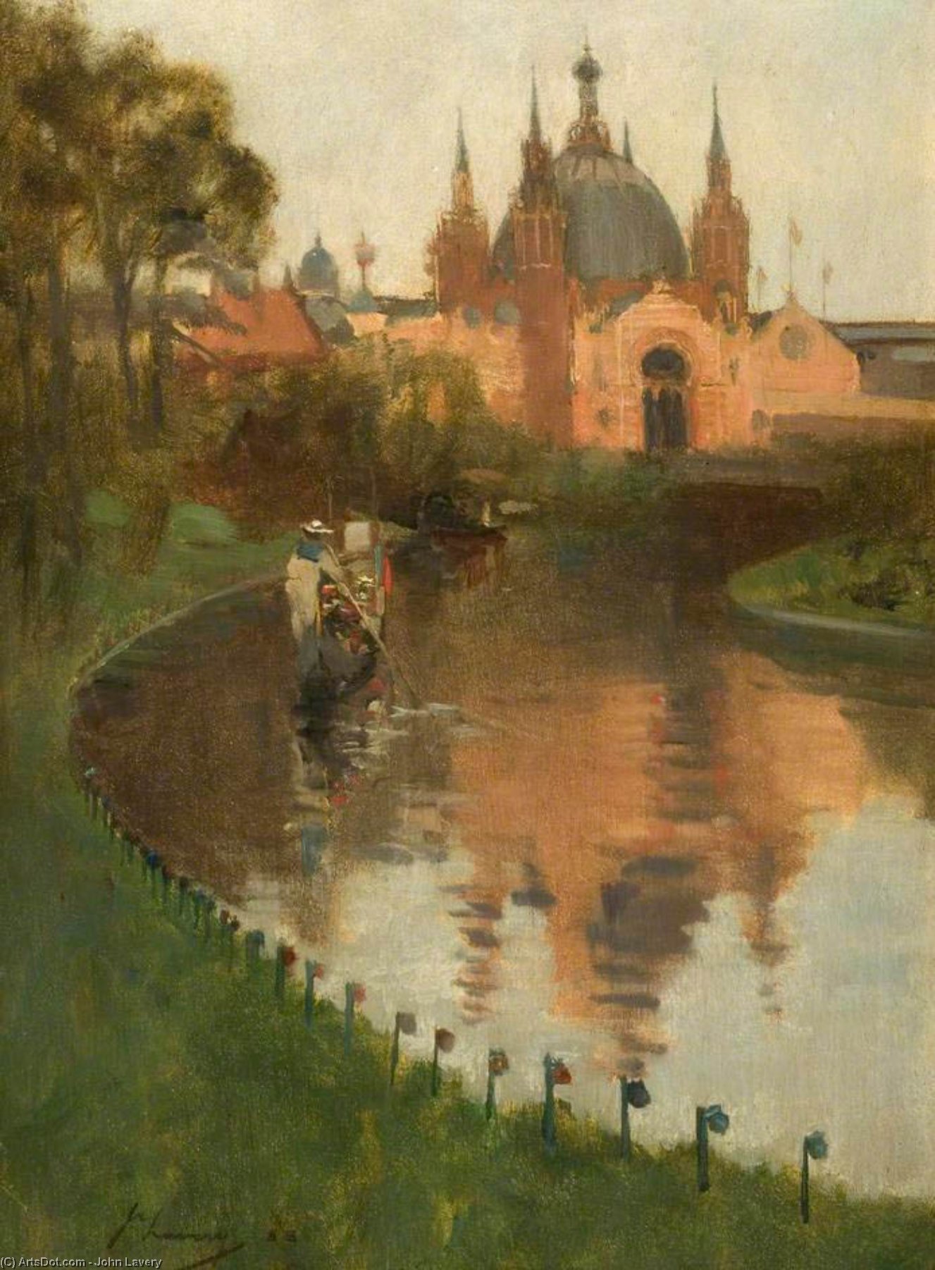Wikioo.org - The Encyclopedia of Fine Arts - Painting, Artwork by John Lavery - View from the Canal of the Industrial Hall, Kelvingrove, at the First International Exhibition