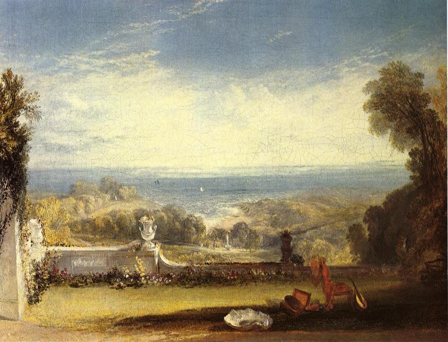 Wikioo.org – L'Encyclopédie des Beaux Arts - Peinture, Oeuvre de William Turner - vue de la terrasse d une villa à niton , île de wight , à partir de croquis par une dame