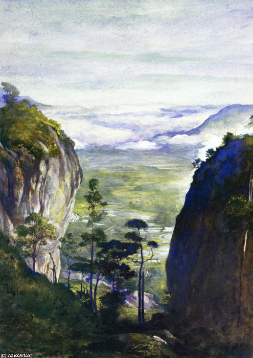 WikiOO.org - Encyclopedia of Fine Arts - Maalaus, taideteos John La Farge - View in Ceylon, near Dambulla, Looking Down Over Rice-Fields