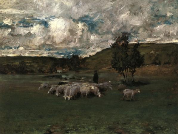 Wikioo.org - The Encyclopedia of Fine Arts - Painting, Artwork by William Merritt Chase - View near Polling (also known as Landscape with Sheep)