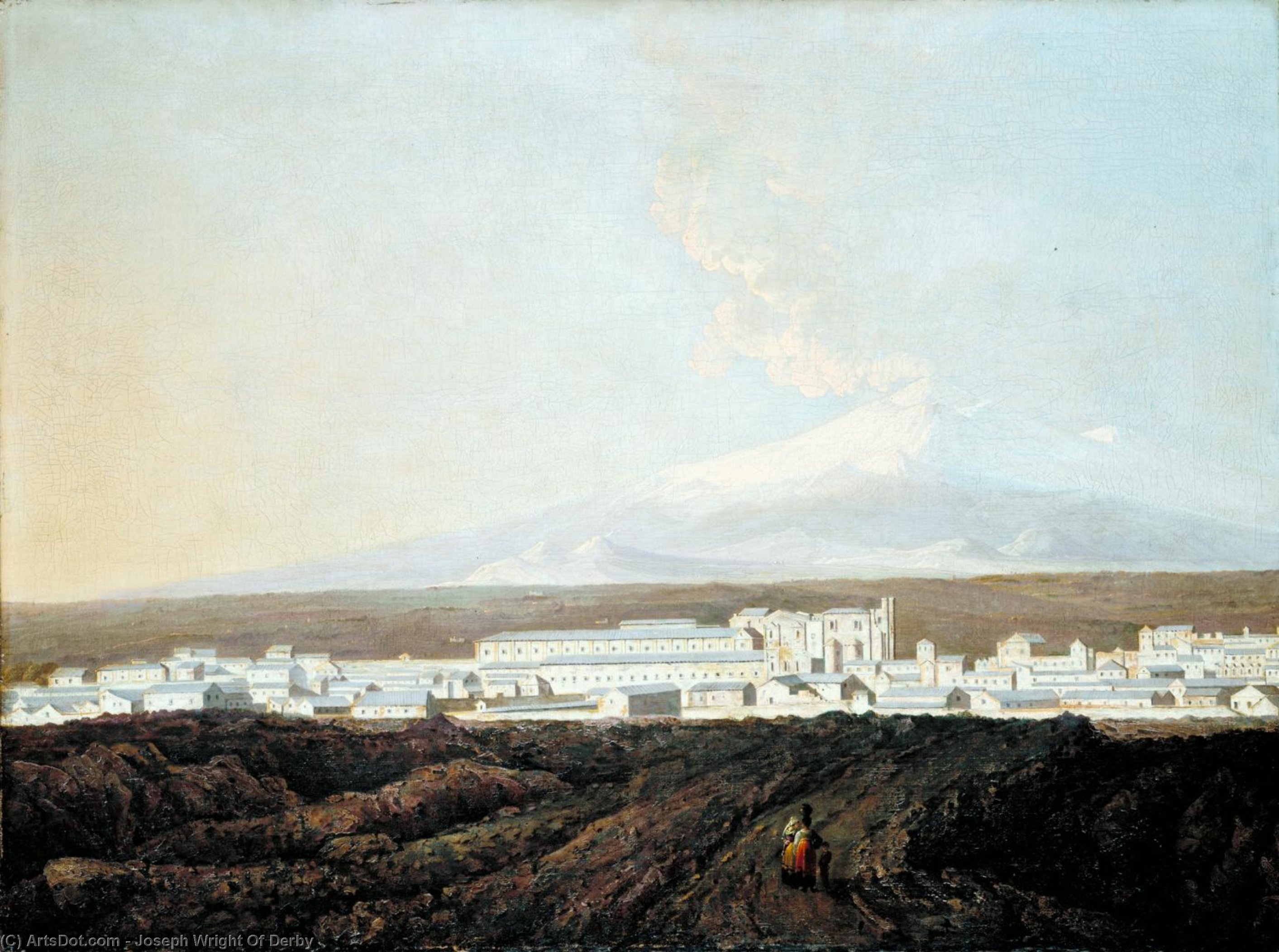 Wikioo.org - The Encyclopedia of Fine Arts - Painting, Artwork by Joseph Wright Of Derby - A View of Catania with Mount Etna in the Distance