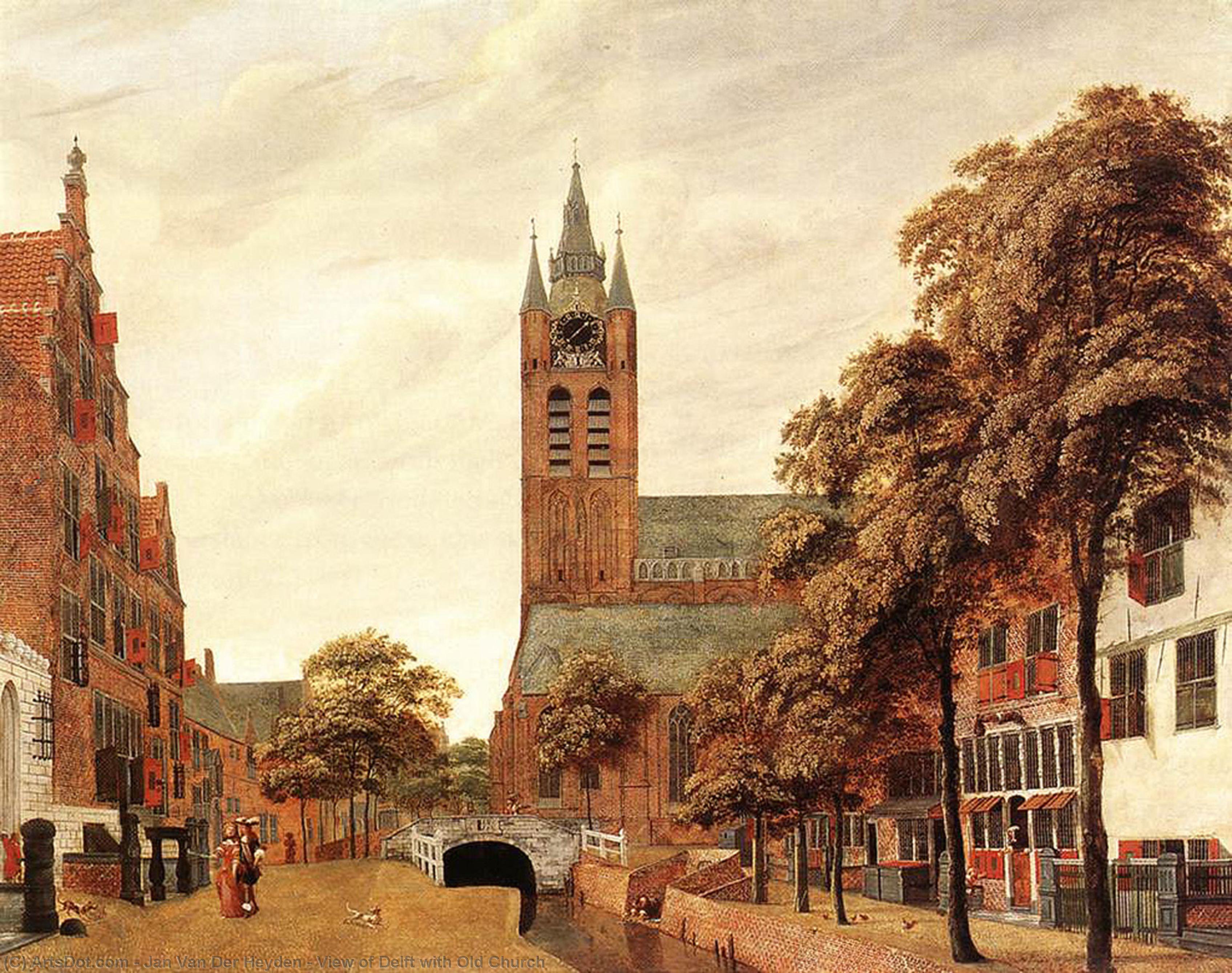 Wikioo.org - The Encyclopedia of Fine Arts - Painting, Artwork by Jan Van Der Heyden - View of Delft with Old Church