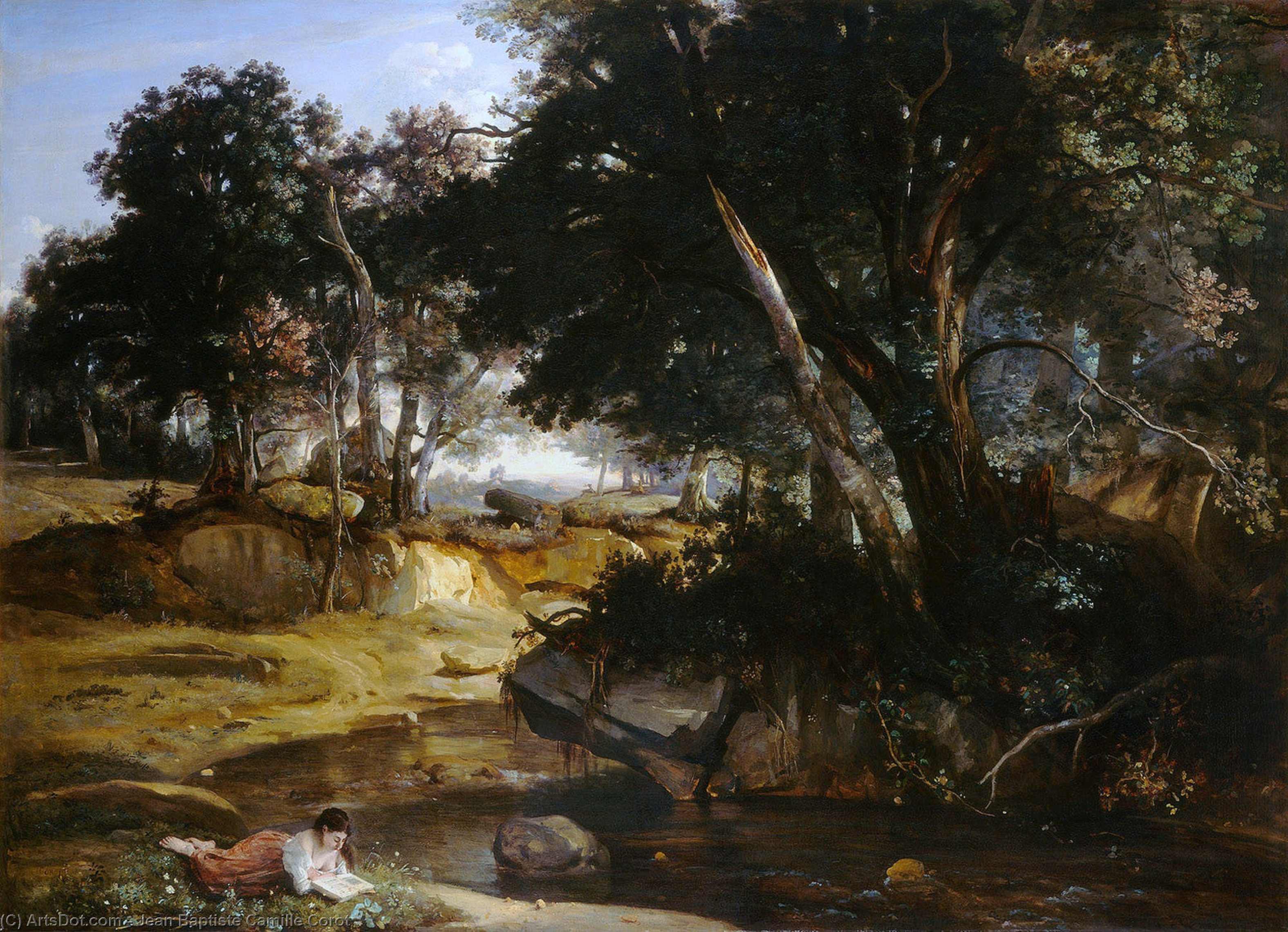 Wikioo.org – L'Enciclopedia delle Belle Arti - Pittura, Opere di Jean Baptiste Camille Corot - Vista di foresta di fontainebleau