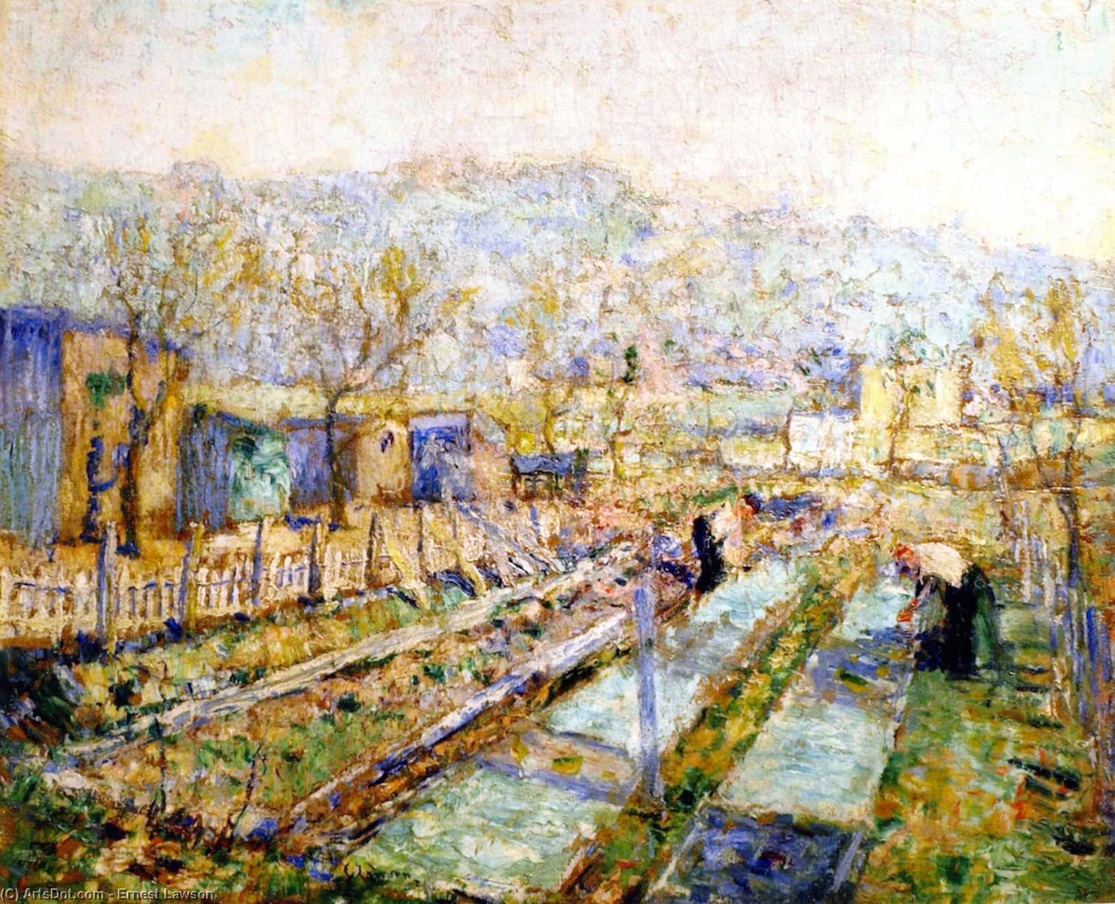 Wikioo.org - The Encyclopedia of Fine Arts - Painting, Artwork by Ernest Lawson - View of a Garden in a Paris Suburb