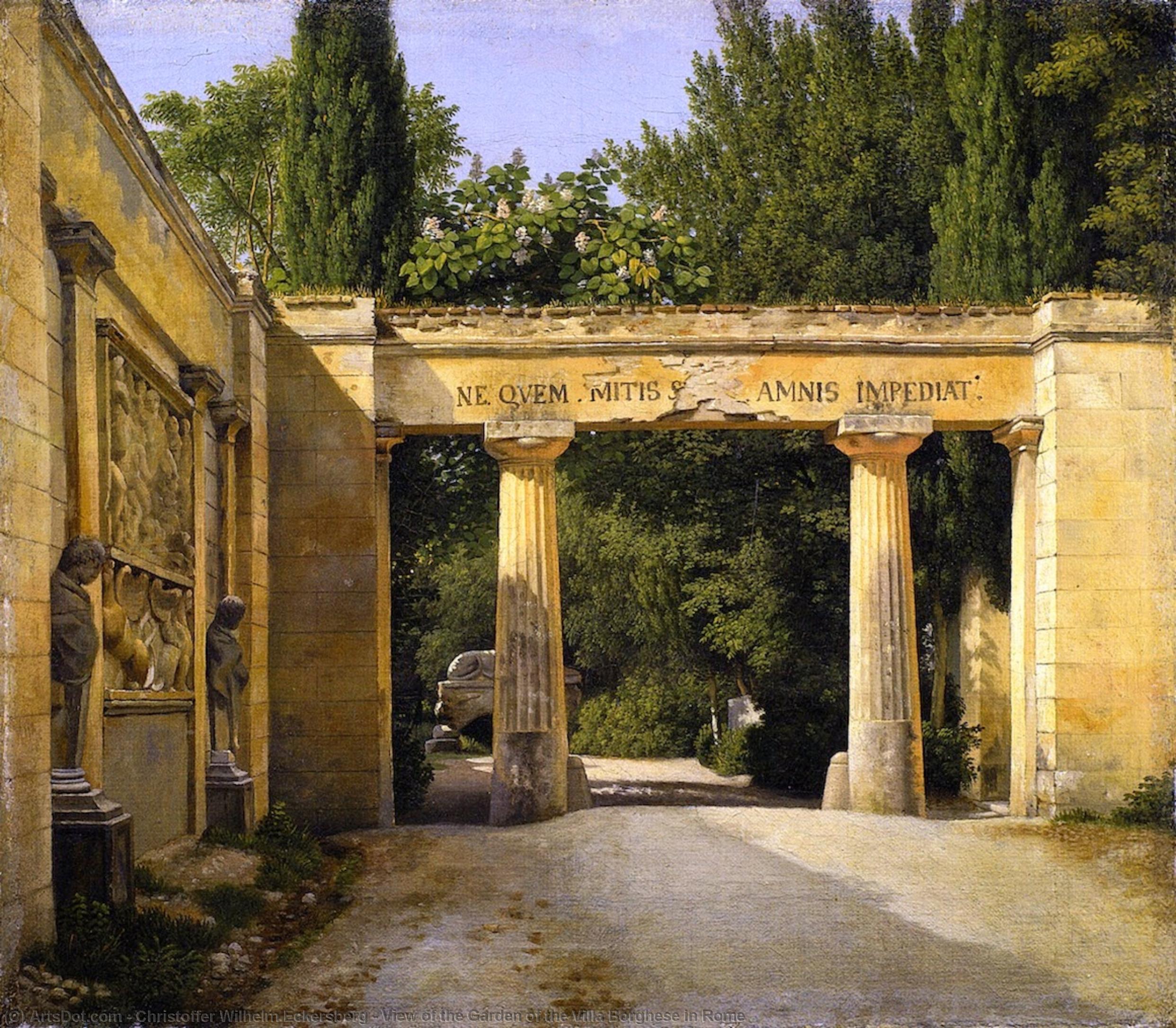 Wikioo.org – L'Enciclopedia delle Belle Arti - Pittura, Opere di Christoffer Wilhelm Eckersberg - Vista di Giardino di villa Borghese a roma