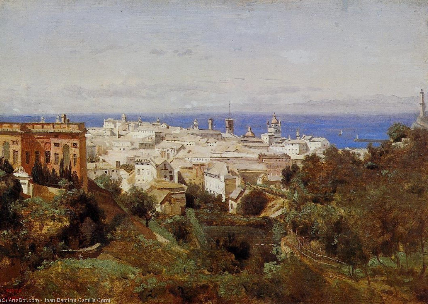 WikiOO.org - Εγκυκλοπαίδεια Καλών Τεχνών - Ζωγραφική, έργα τέχνης Jean Baptiste Camille Corot - View of Genoa from the Promenade of Acqua Sola