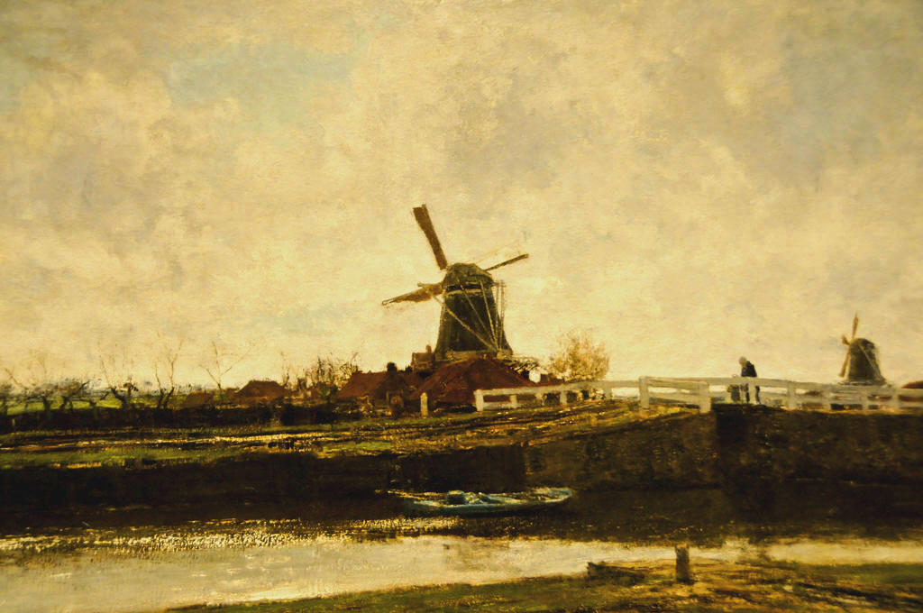Wikioo.org - The Encyclopedia of Fine Arts - Painting, Artwork by Jacob Henricus Maris - View of the Mill and Bridge at the Noordwest Buitensingel in The Hague