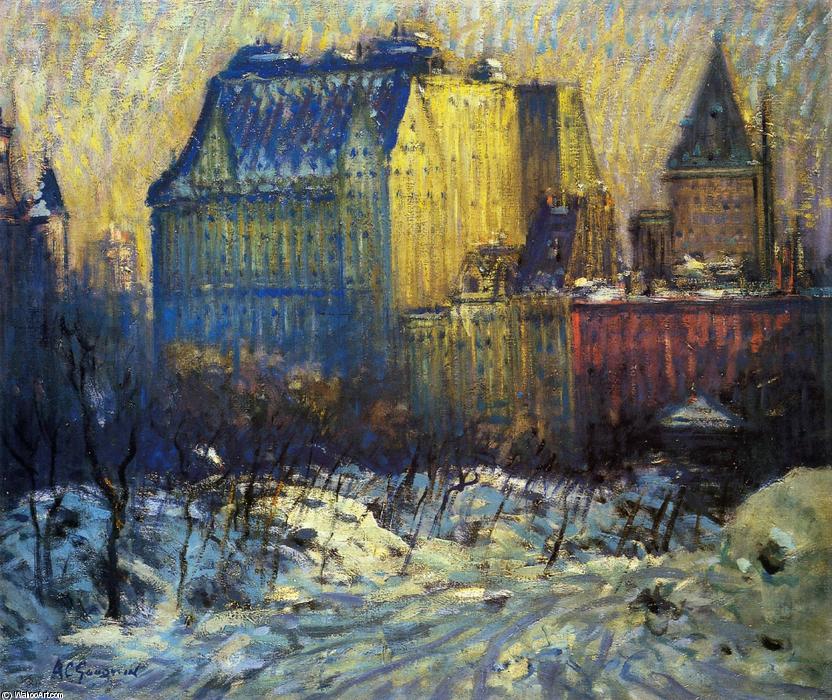 Wikioo.org - The Encyclopedia of Fine Arts - Painting, Artwork by Arthur Clifton Goodwin - A View of the Plaza from Central Park in Winter