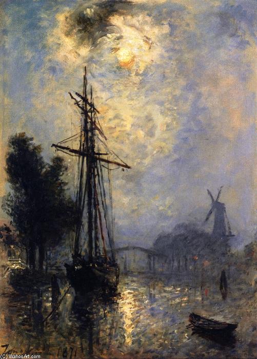 WikiOO.org - Εγκυκλοπαίδεια Καλών Τεχνών - Ζωγραφική, έργα τέχνης Johan Barthold Jongkind - View of the Port of Overschie