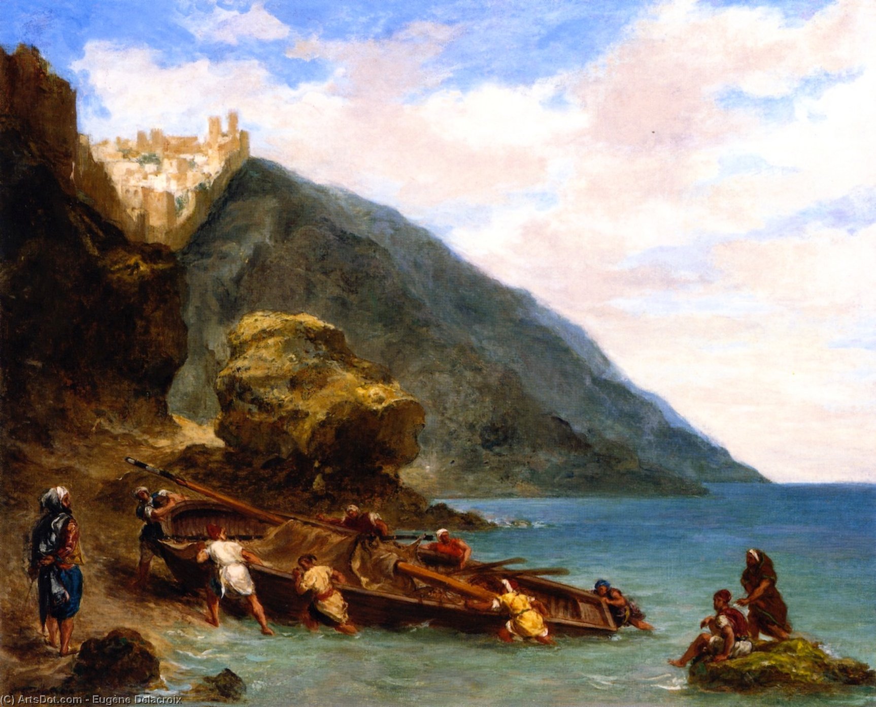 Wikioo.org - สารานุกรมวิจิตรศิลป์ - จิตรกรรม Eugène Delacroix - View of Tangier from the Seashore