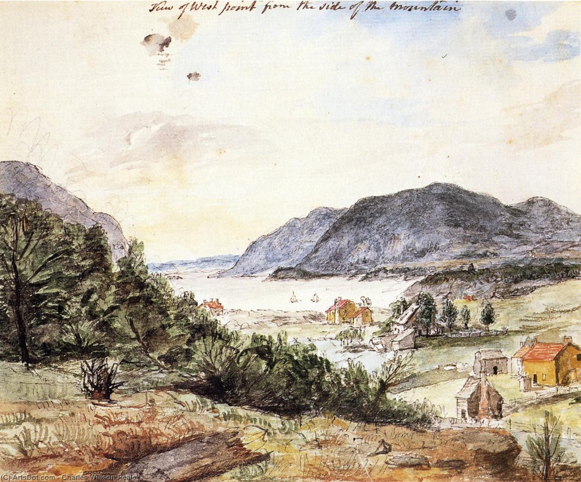 Wikioo.org - The Encyclopedia of Fine Arts - Painting, Artwork by Charles Willson Peale - View of West Point from the Side of the Mountain