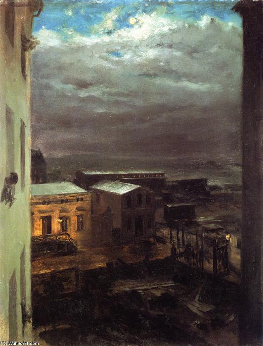 Wikioo.org - The Encyclopedia of Fine Arts - Painting, Artwork by Adolph Menzel - View over Anhalt Station by Moonlight